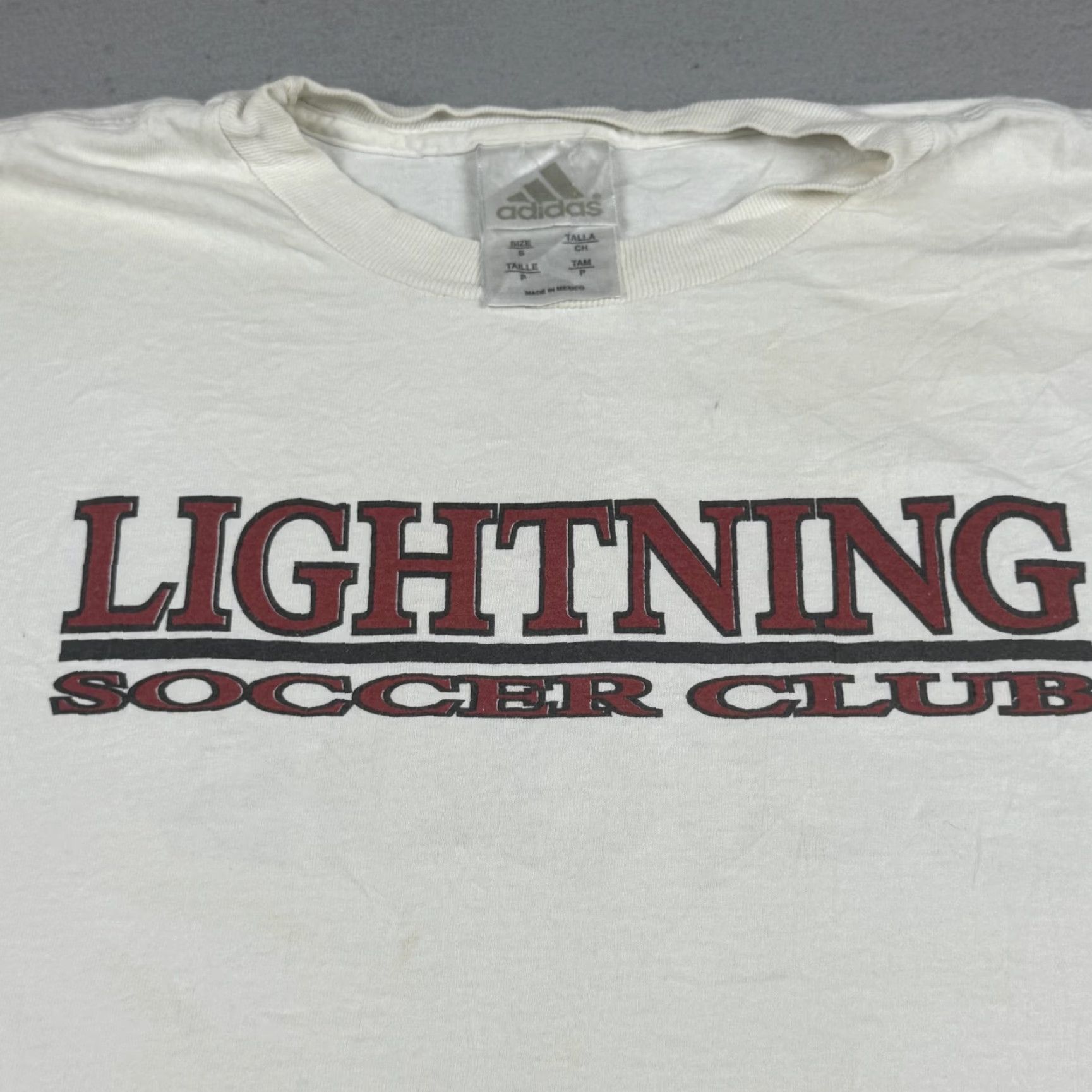 Adidas ADIDAS Graphic Tee Mens Small White Lightning Soccer Club Short Sleeve Crew Neck Sport Size US S / EU 44-46 / 1 - 2 Thumbnail