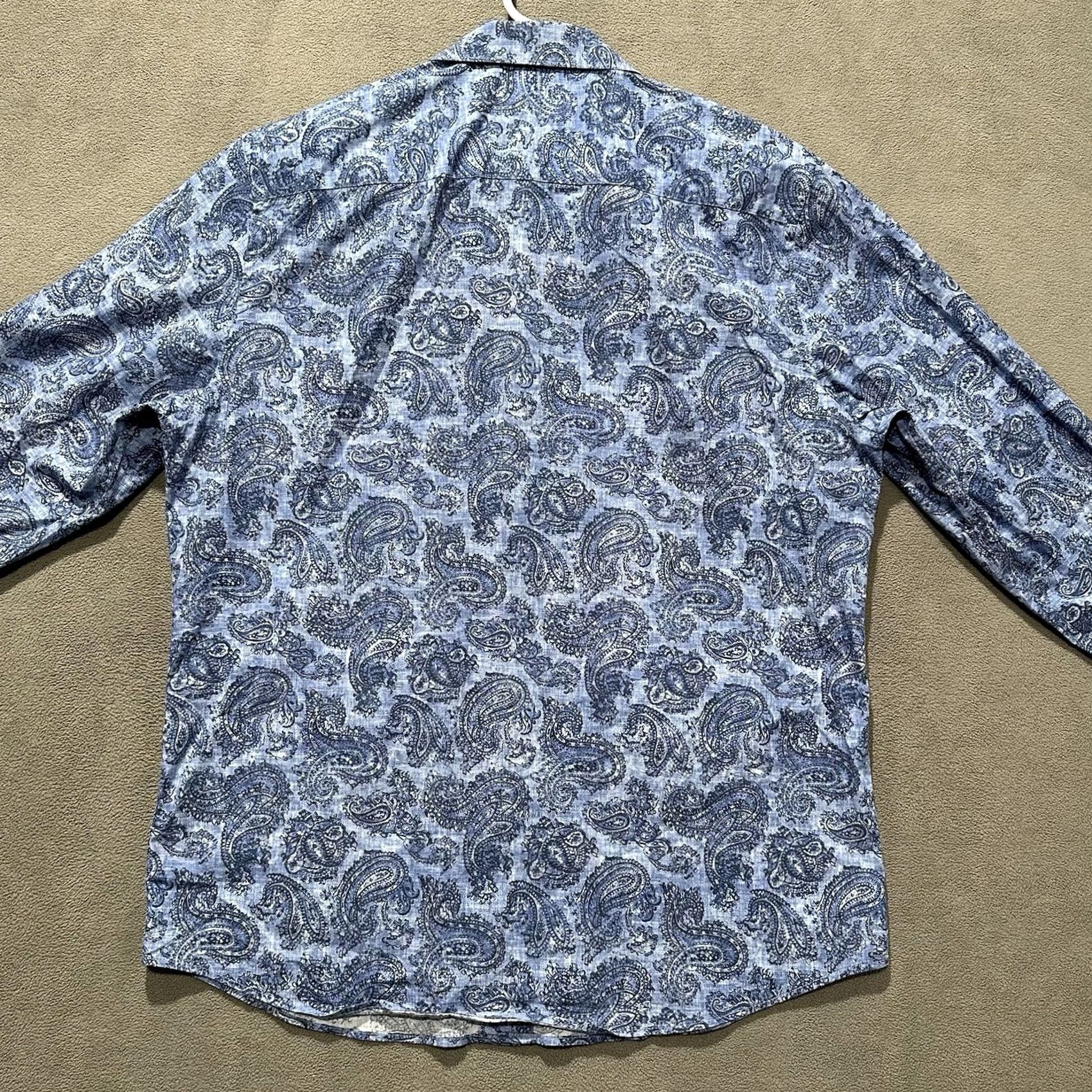 BUGATCHI Bugatchi Shirt Mens Large Blue Paisley Print Shaped Fit Superfine Stretch Cotton Size US L / EU 52-54 / 3 - 3 Thumbnail