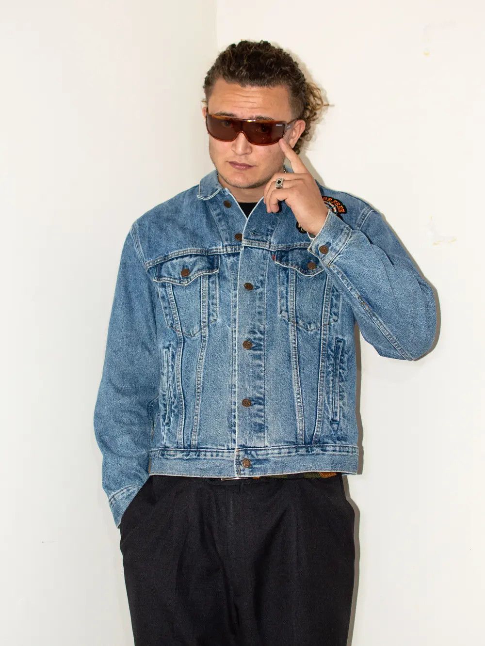 Levi's × Vintage Vintage Levis Born to ride patched denim bomber jacket Size US L / EU 52-54 / 3 - 5 Thumbnail