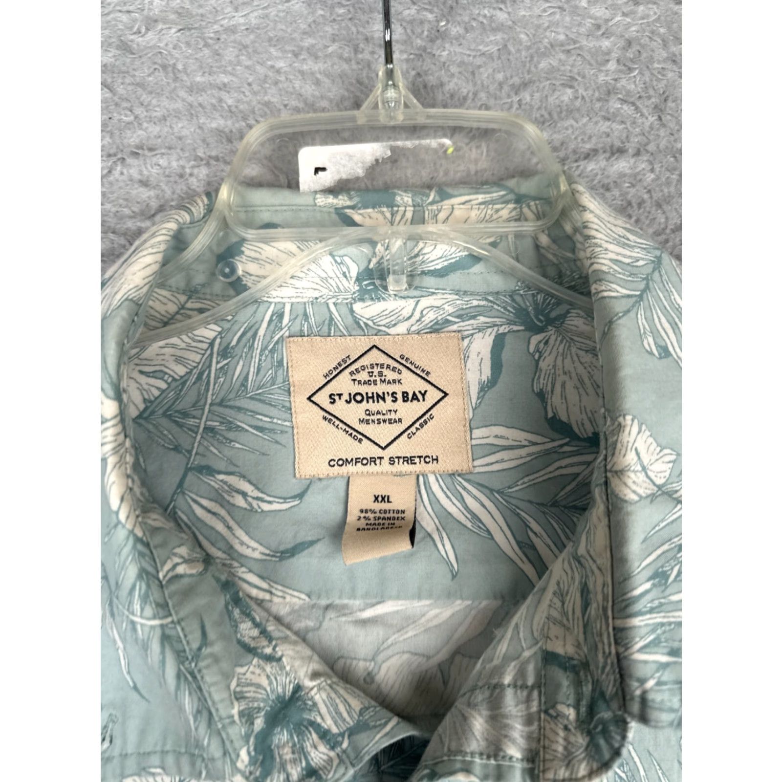 Vintage St. John's Bay Shirt Men 2XL Blue Floral Leaf Hawaiian Cotton Blend Stretch Button-Up Short Sleeve Holiday Casual Mens Size US XXL / EU 58 / 5 - 7 Thumbnail