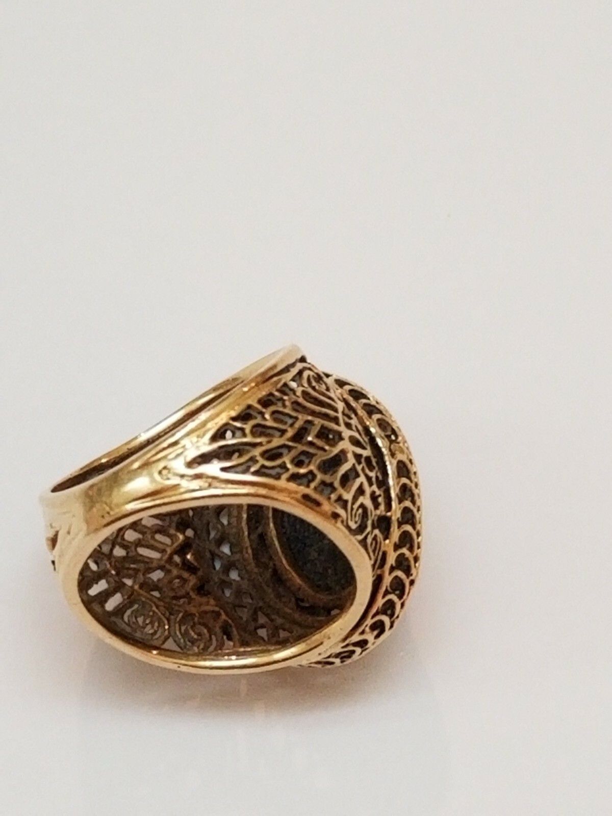Other Antique14K Yellow Gold Filigree Ring: Huge Lapis Lazuli Ring Size ONE SIZE - 6 Thumbnail
