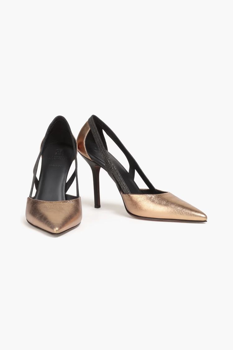 Brunello Cucinelli o1y0725 Spike Heel Pumps in Gold/Black Size US 7 / IT 37 - 4 Thumbnail