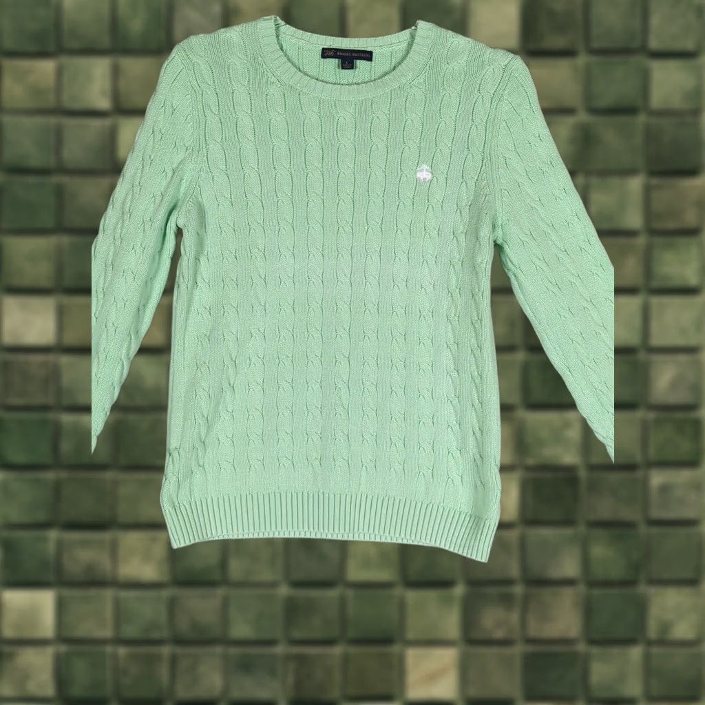 Brooks Brothers VINTAGE Brooks Brothers 346 Sweater Women's Crew Neck Cable Knit Cotton Lime Green Long Sleeve Pullover Embroidered Logo Classic Knit Size L / US 10 / IT 46 - 1 Thumbnail