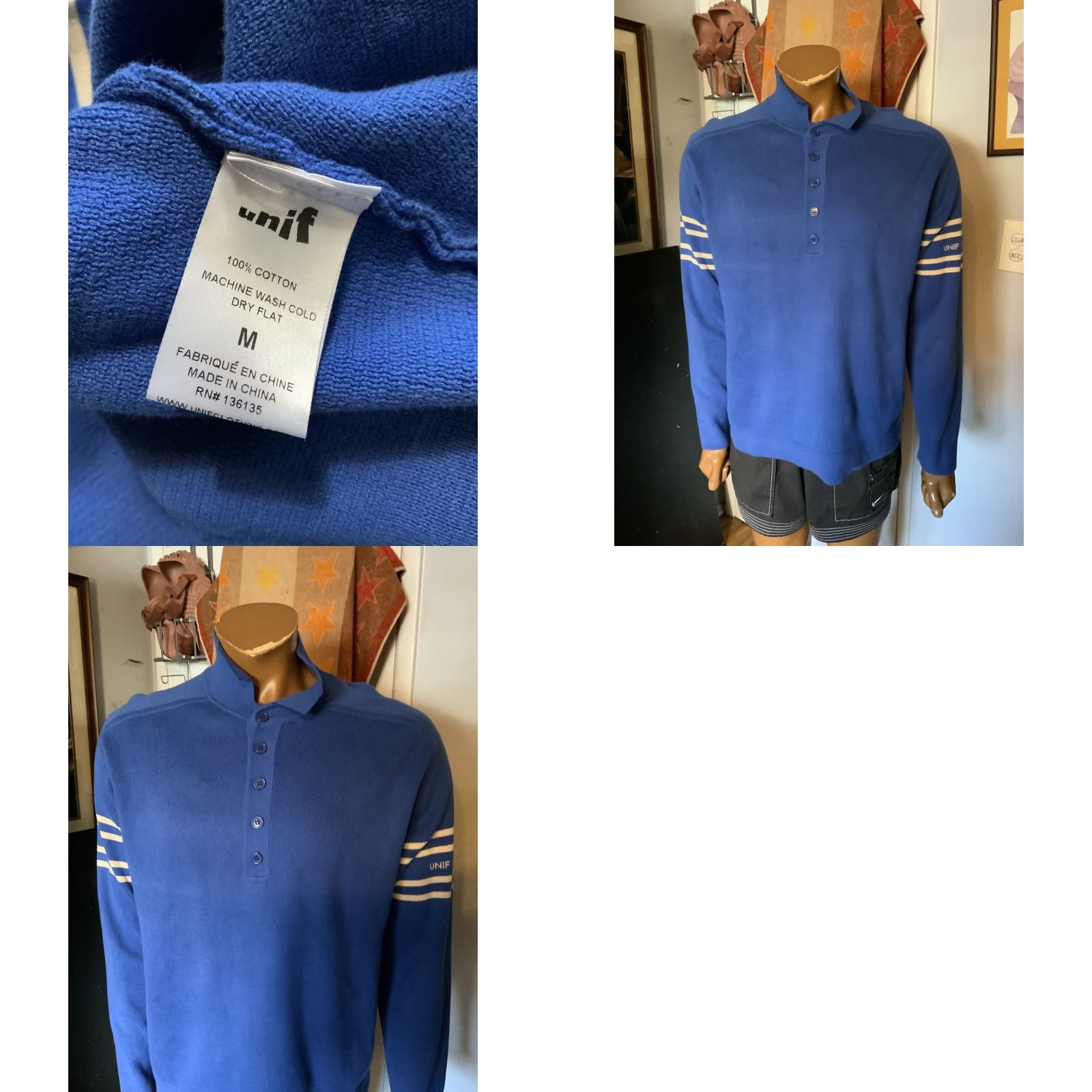 UNIF UNIF Everyday Bliss Fitz Blue Stripe Knit Rugby Polo Pullover Sweater Sz. M Size US M / EU 48-50 / 2 - 8 Thumbnail