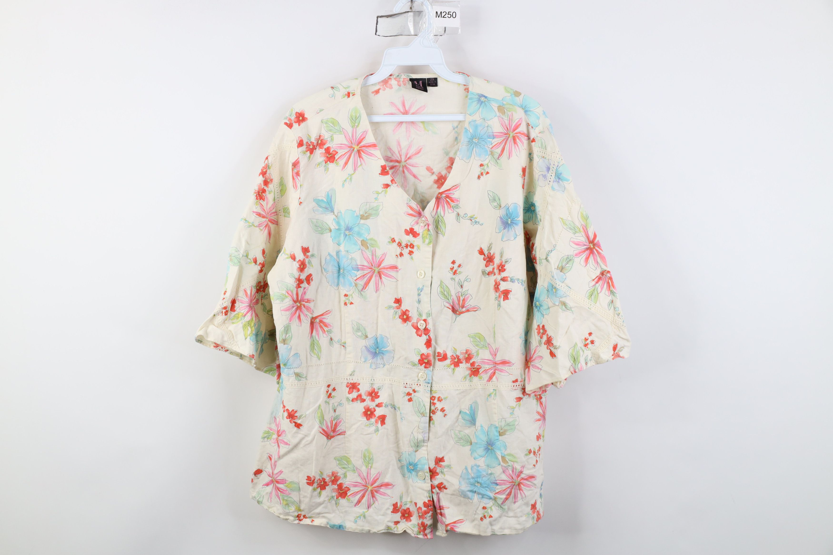 Vintage Vintage 90s Y2K Streetwear Flared Sleeve Flower Button Shirt Size XXL / US 16-18 / IT 52-54 - 1 Thumbnail