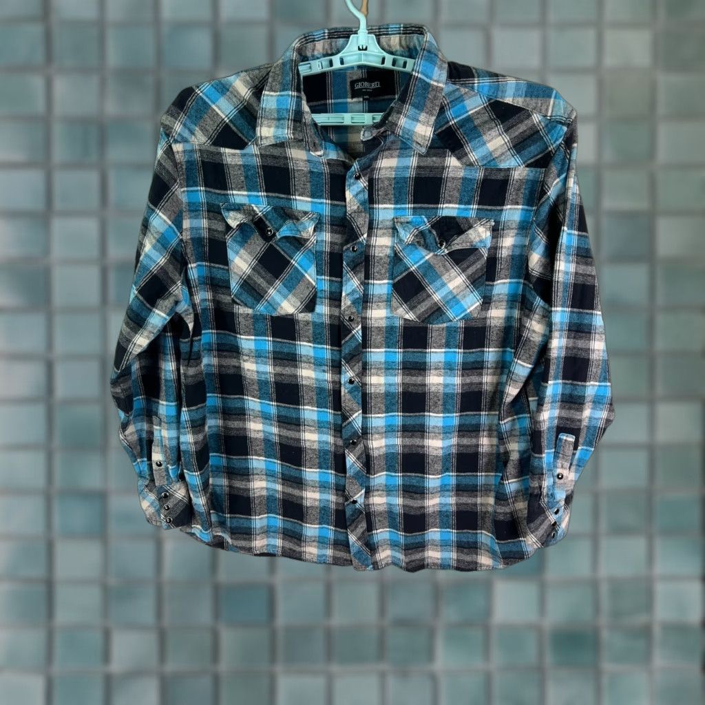 Vintage Gioberti Flannel Shirt Plaid Button-Up Long Sleeve Mens 3XL Blue Size US XXL / EU 58 / 5 - 1 Thumbnail