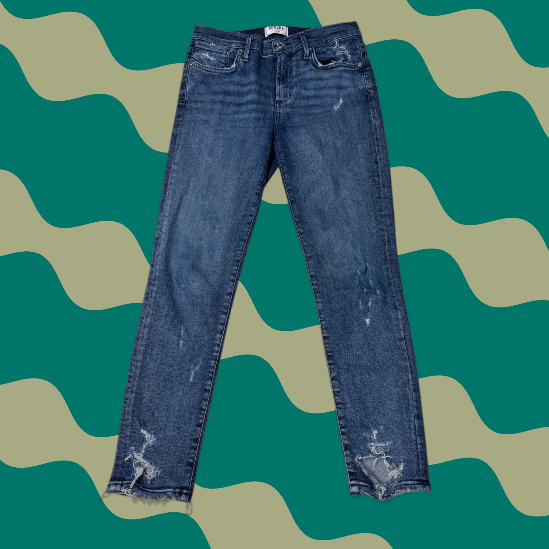Agolde AGOLDE Jeans 27x26 Premium Skinny Distressed Frayed Hem Dark Wash Denim Size 27" / US 4 / IT 40 - 1 Thumbnail
