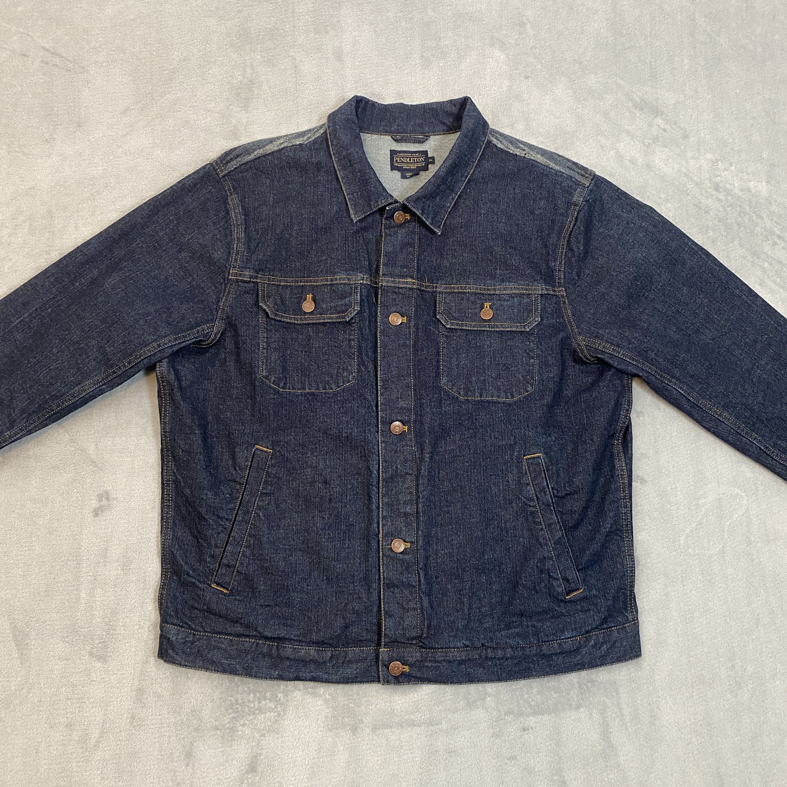 Denim Trucker Jacket Men XL Blue Aztec Navajo Wool Panels