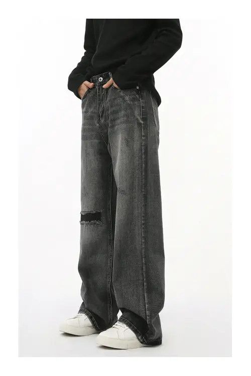 Japanese Brand × Jean Pants Gray washed vintage loose versatile ripped jeans Size US 34 / EU 50 - 4 Thumbnail
