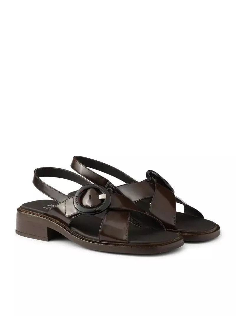 PRADA $1200 Sienna Brsh Leath Buckle Sandals New Auth