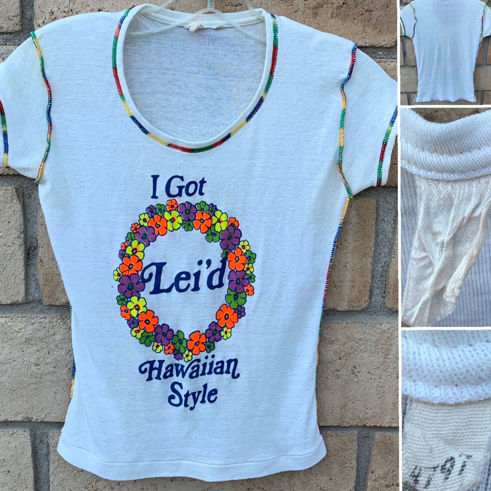 Rainbow VINTAGE I Got Leid Hawaiian Style Ladies T Shirt Neon Graphics Rainbow Stitching Size M / US 6-8 / IT 42-44 - 2 Thumbnail