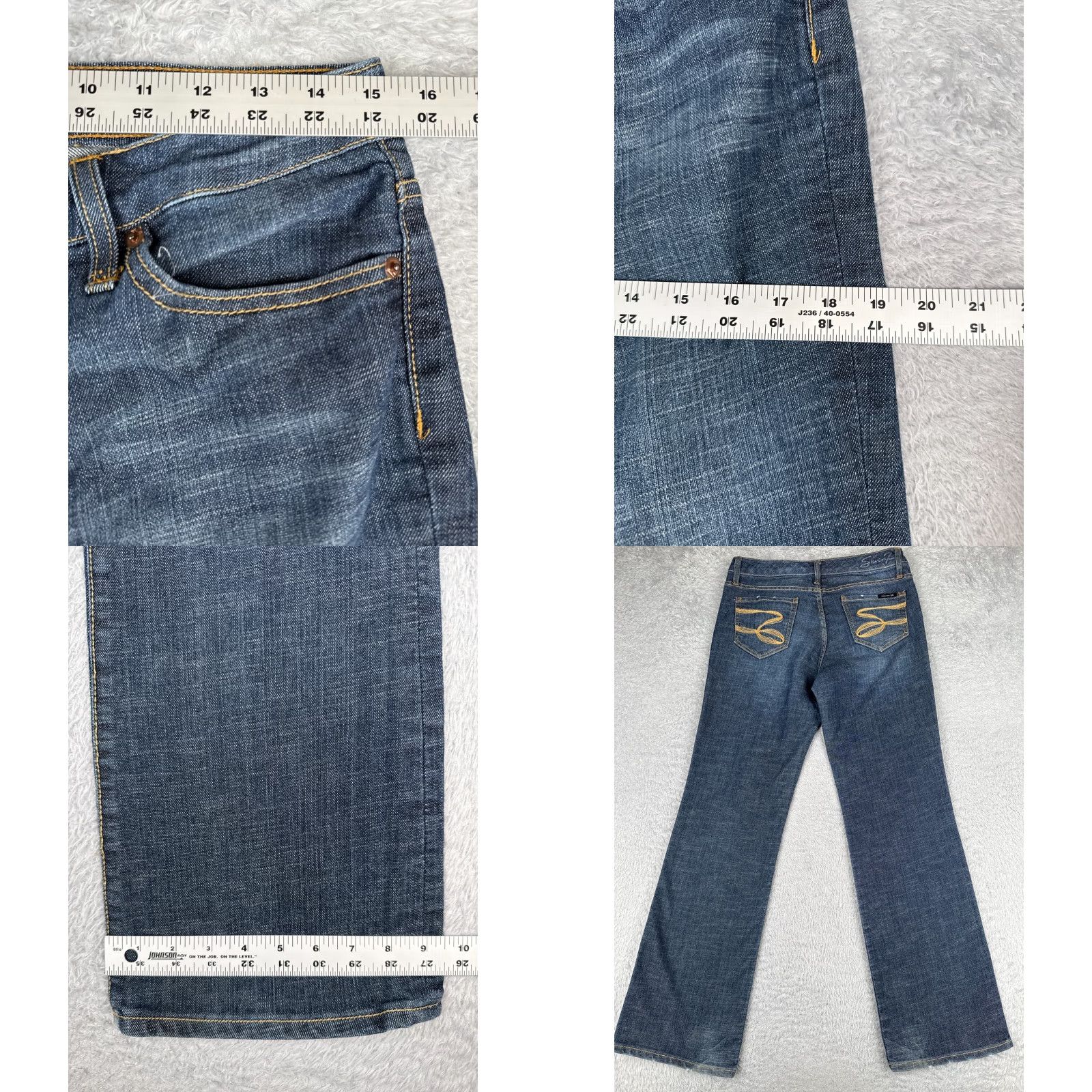 Vintage Seven7 Jeans Adult 30 Blue Mid Rise Flared Denim Cotton Blend 30x32 5-Pocket Distressed Logo Embroidered American Designer Women Size 30" / US 8 / IT 44 - 9 Thumbnail