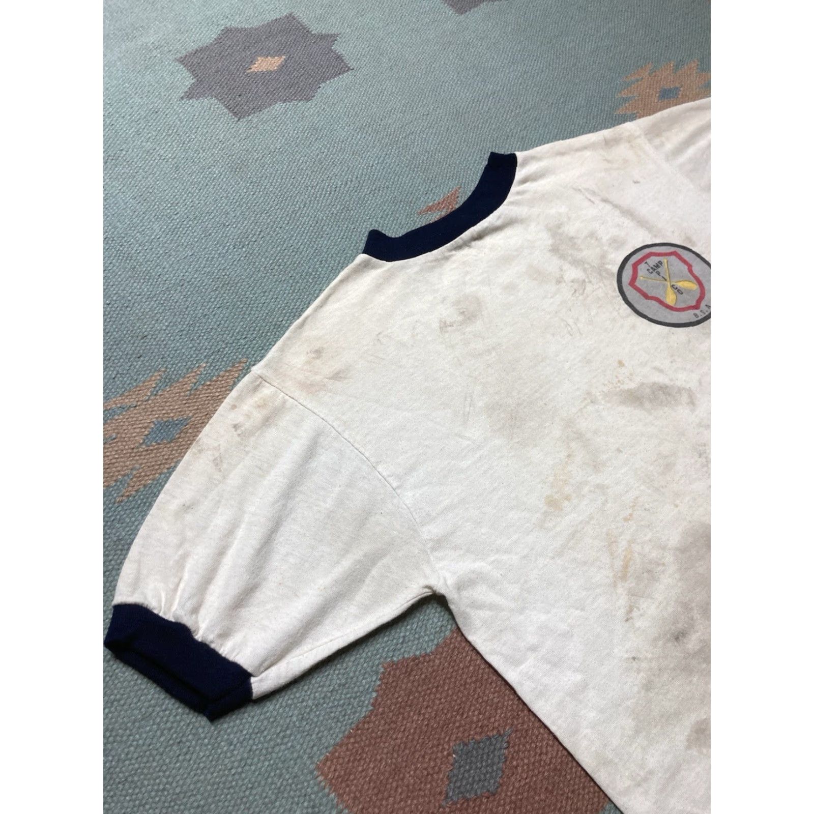 Vintage VINTAGE Boy Scouts Camp Tapico ringer T-Shirt 70s 80s distressed large White Men L Size US L / EU 52-54 / 3 - 5 Thumbnail