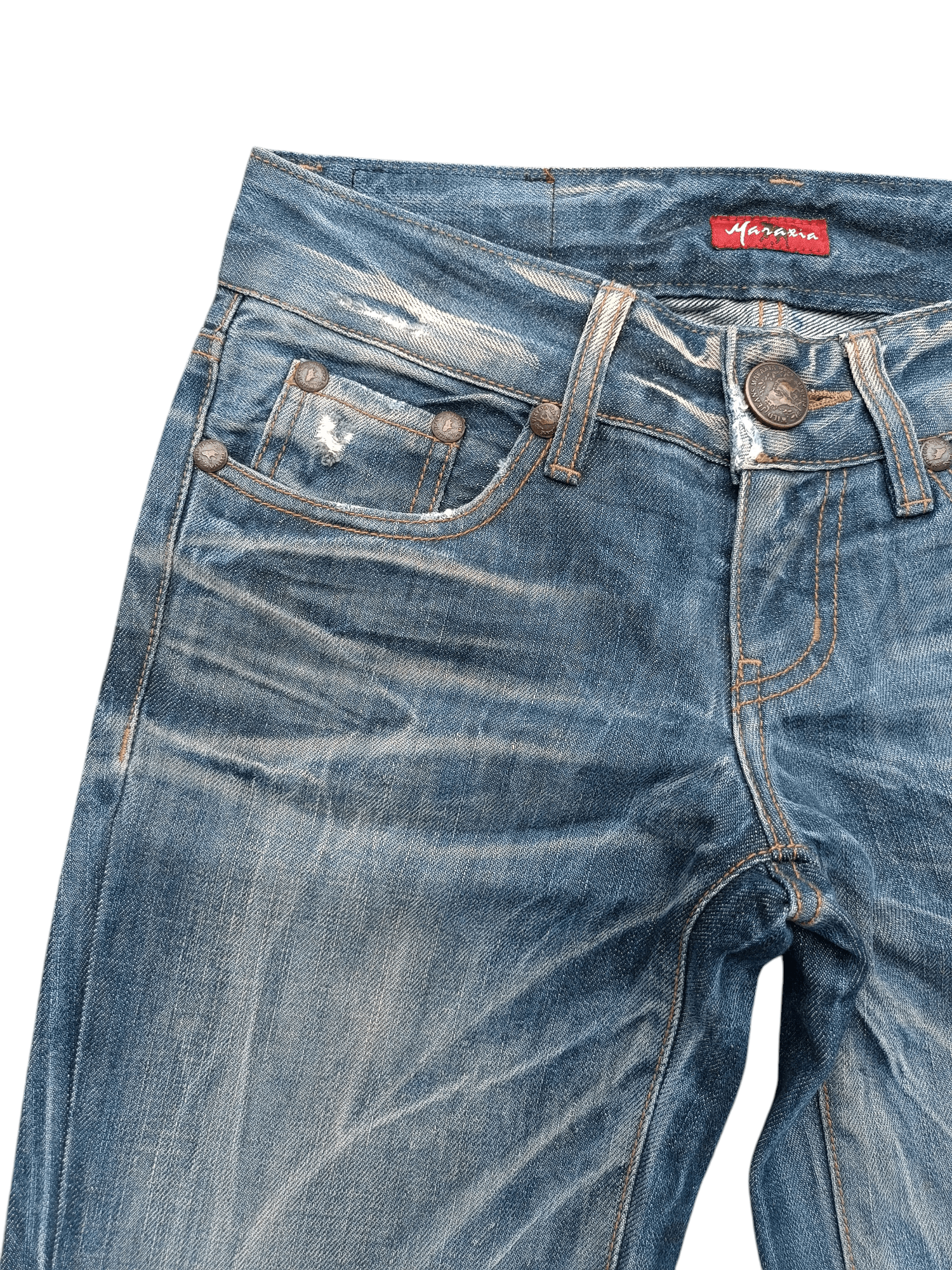 Japanese Brand × Vintage Super Flare Jeans Maraxia Whiskers Low Rise Boot Cut Size US 29 - 17 Thumbnail