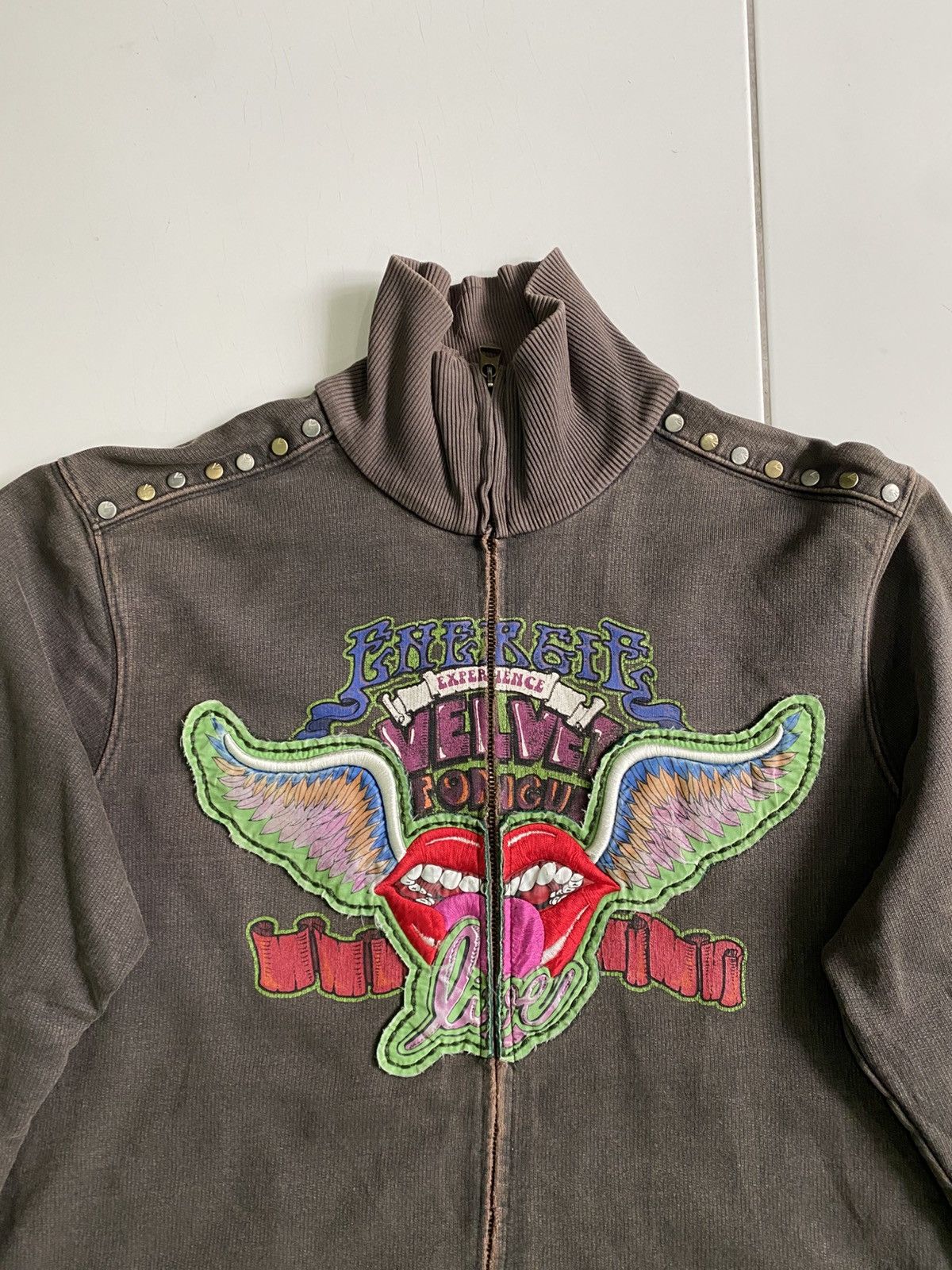Energie × If Six Was Nine Vintage Energie velvet Track Pullover zip up Sweaters Size US L / EU 52-54 / 3 - 5 Thumbnail