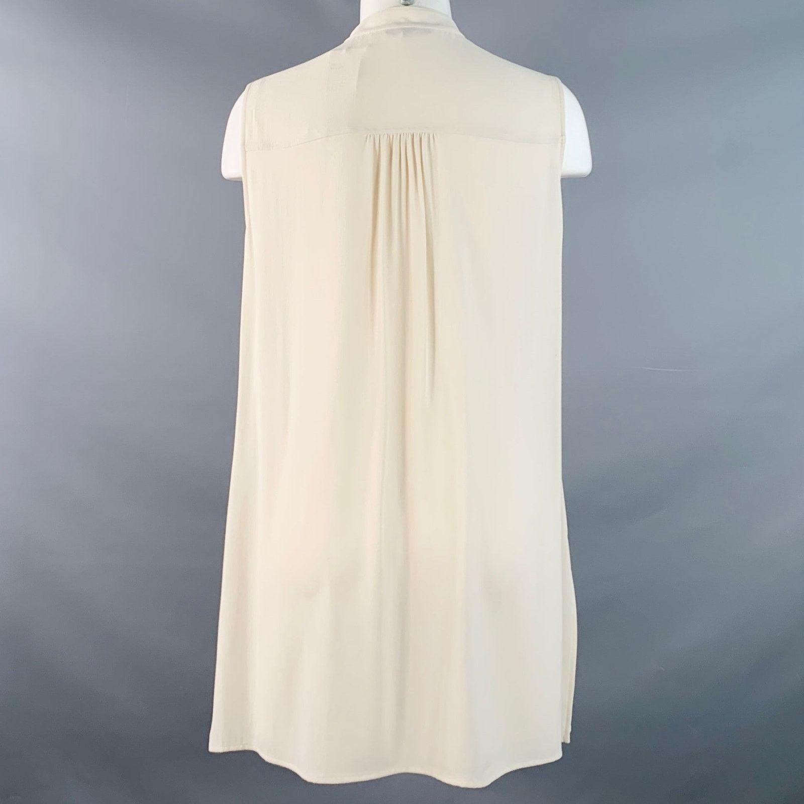 Eileen Fisher Size M Beige Silk Crepe Sleeveless Collarless Dress Top Size M / US 6-8 / IT 42-44 - 3 Thumbnail