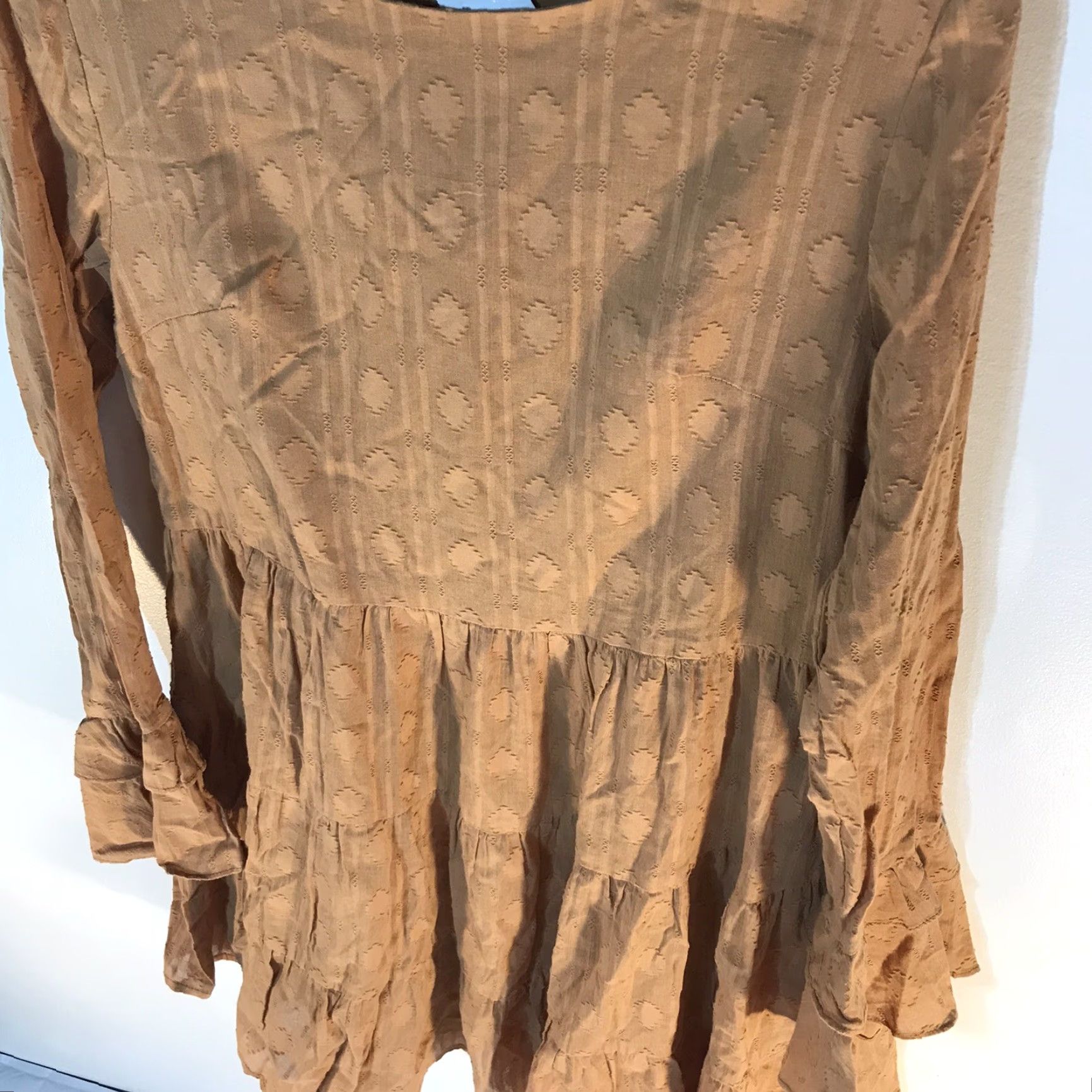 Vintage Pink Lily Women's Short Dress Light Brown Ruffle Knee Length Casual Party Fall Winter Size M Size M / US 6-8 / IT 42-44 - 4 Thumbnail