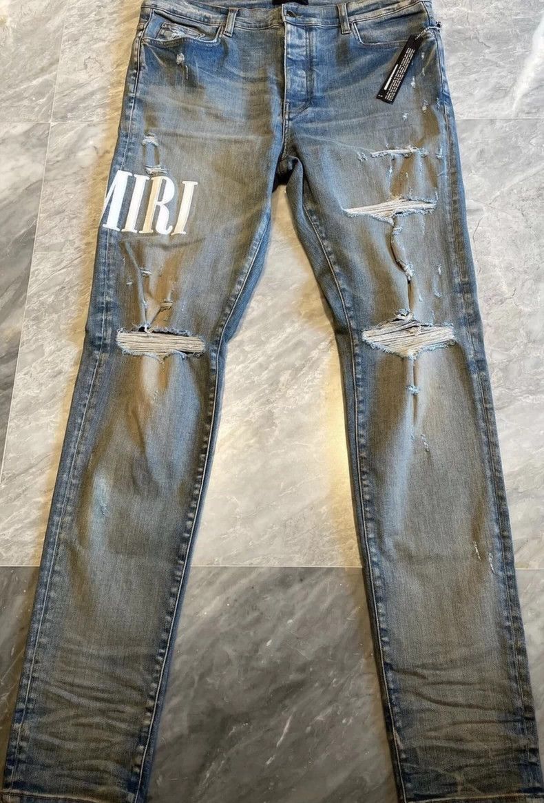 Amiri Amiri Embroidered double-torn blue jeans Size US 38 / EU 54 - 1 Thumbnail