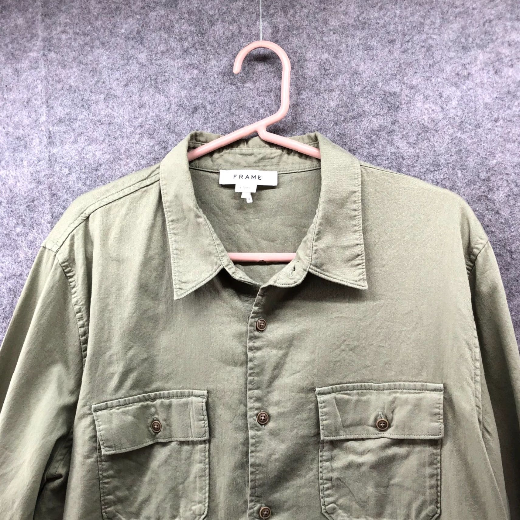 Frame FRAME Long Sleeve Button-Up Shirt Mens L Sage Green Classic Fit Double Pocket Size US L / EU 52-54 / 3 - 3 Thumbnail