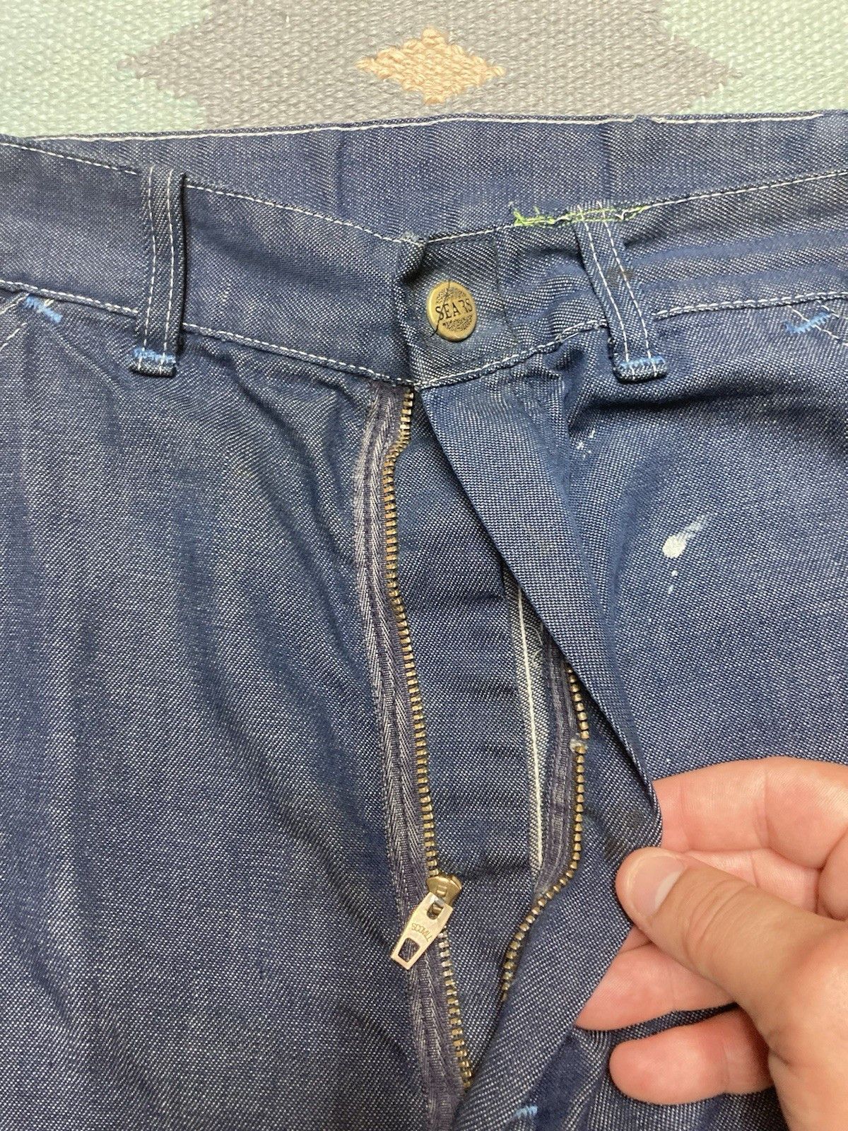 Vintage 70s sears denim carpenter jeans distressed paint AS IS 33x32 Size US 33 - 6 Thumbnail