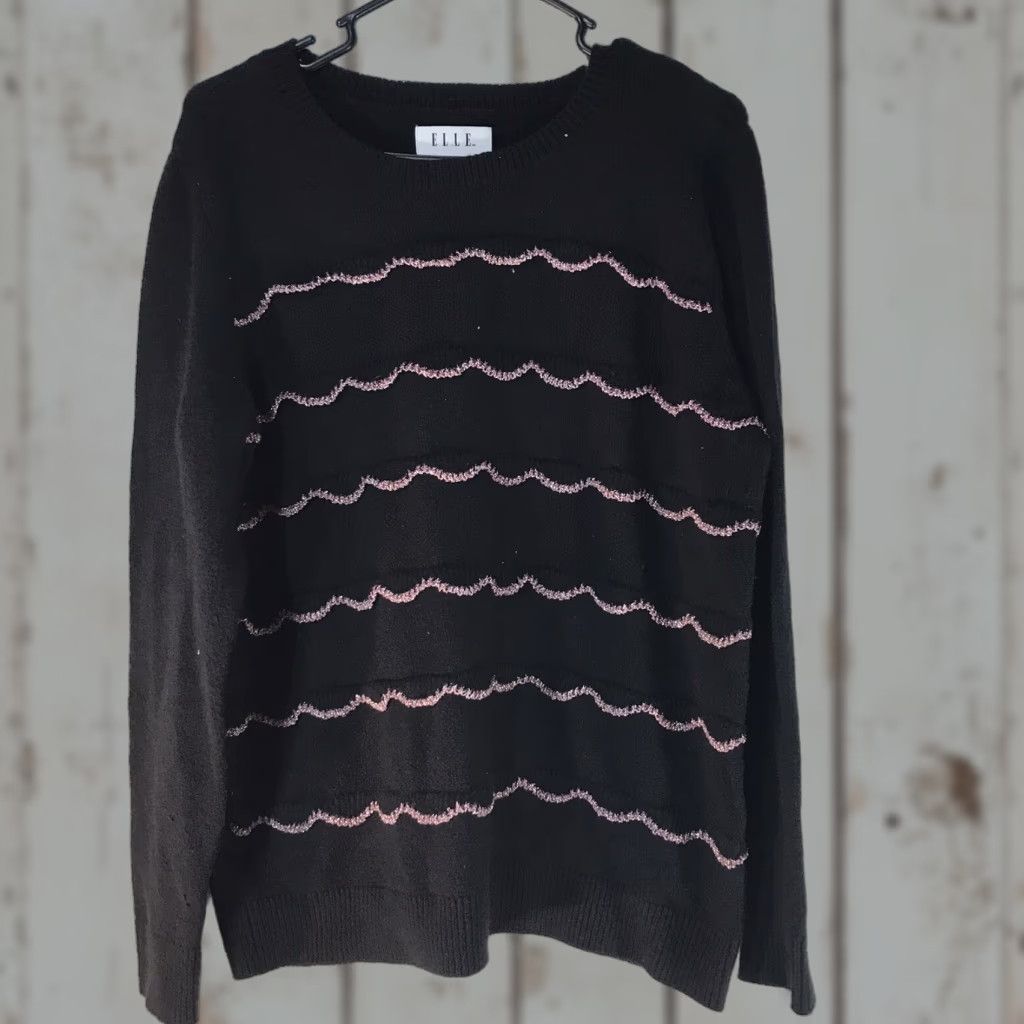 Vintage ELLE Black Ruffle Sweater Womens Size L Casual Stretch Pullover Size L / US 10 / IT 46 - 1 Thumbnail