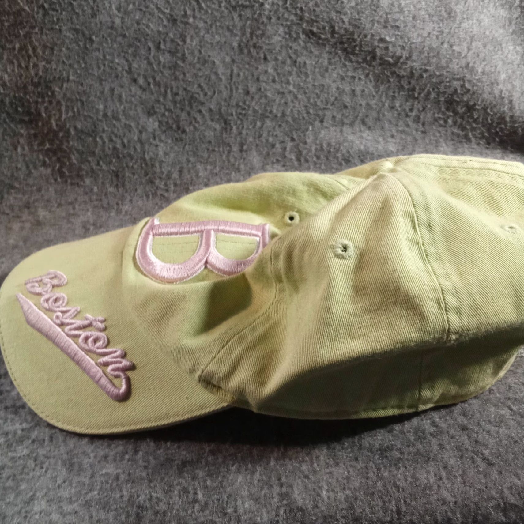 Spell VINTAGE Boston Hat Cap Strap Back Adjustable Womens Green Pink Logo Spell Out Script Size ONE SIZE - 3 Thumbnail