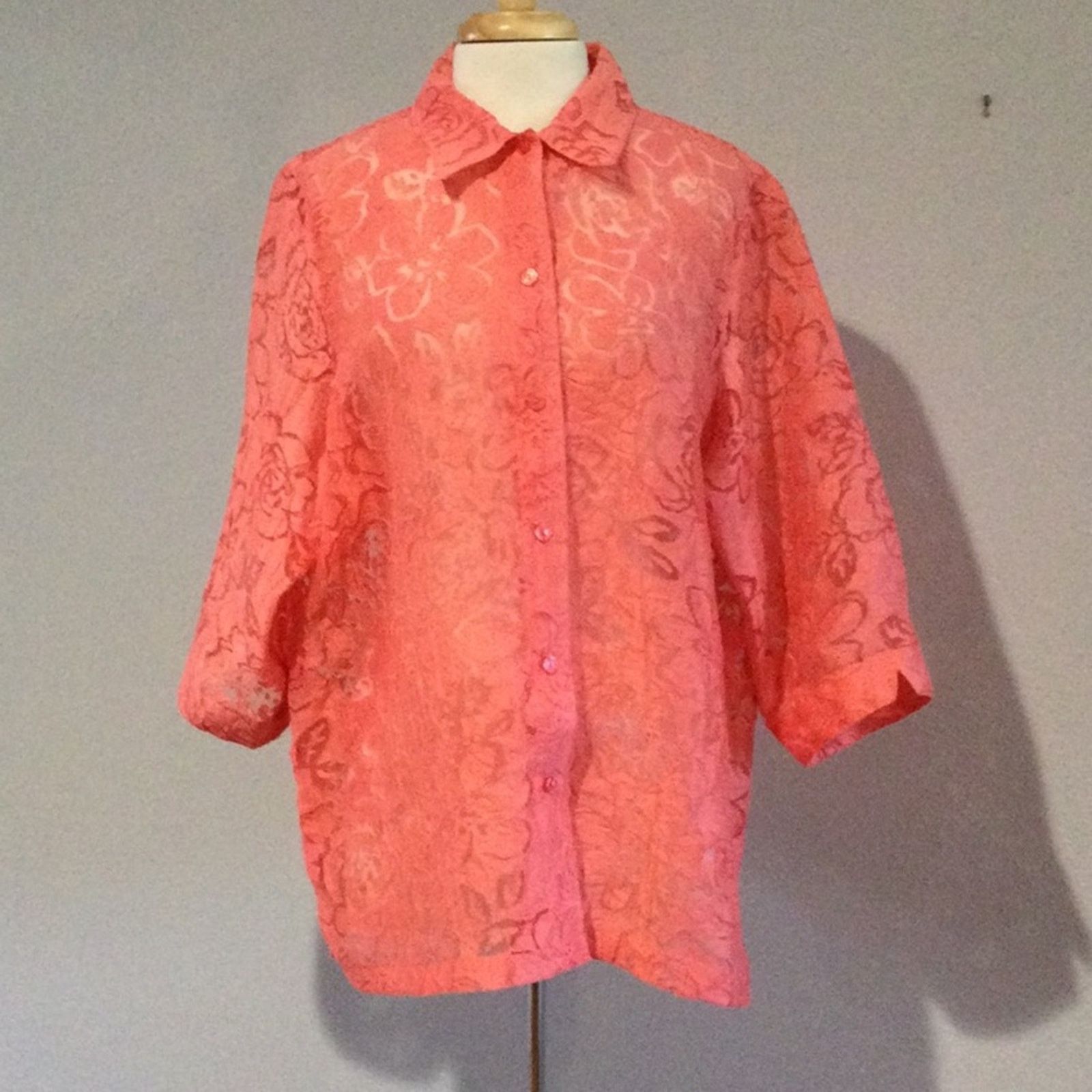 Other Allison Daley Pink Sheer Button Front 3/4 Sleeve Blouse 18 Size XXL / US 16-18 / IT 52-54 - 1 Thumbnail