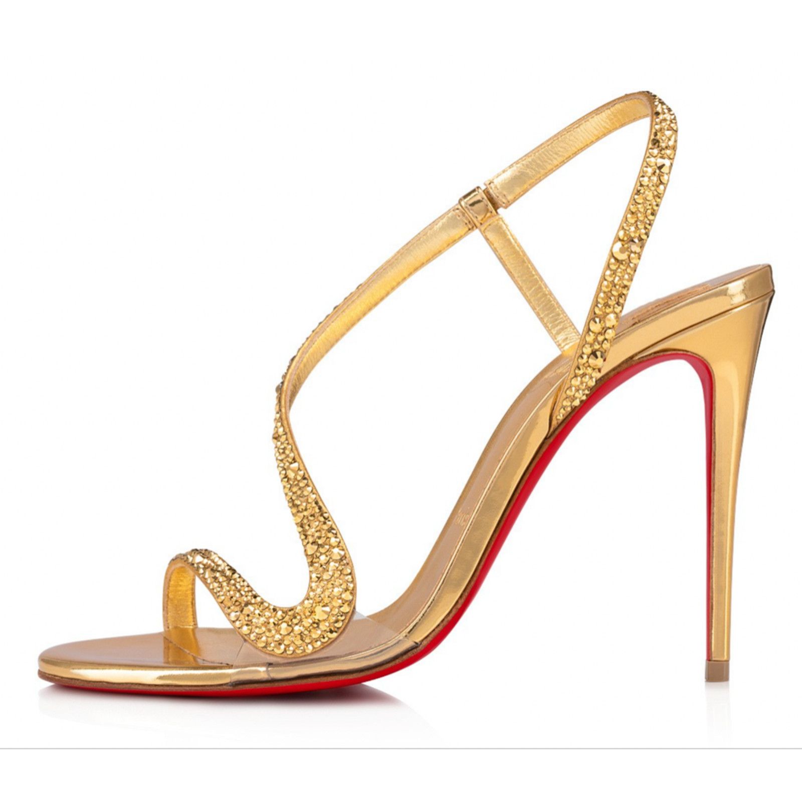 Christian Louboutin Rosalie Strass 100 Gold Ankle Strap Sandal Heel Pump 41 Size US 11 / IT 41 - 5 Thumbnail