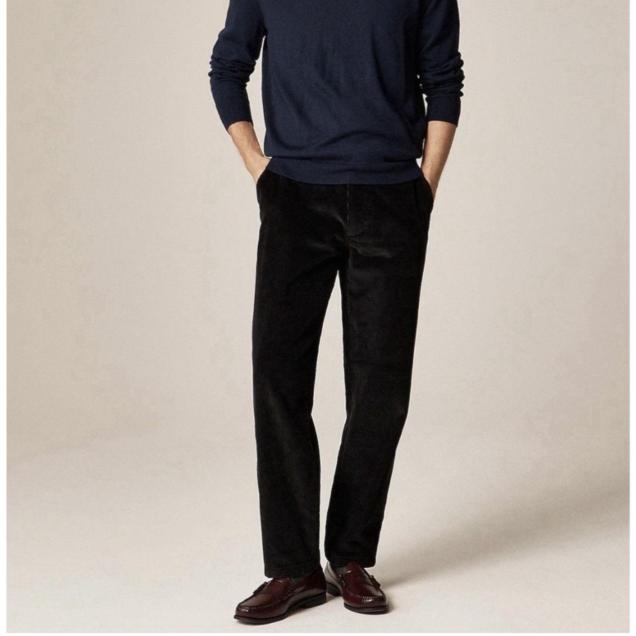 J.Crew J.CREW Classic Corduroy 10-Wale Straight Black Trouser 33x32 Size US 33 - 1 Thumbnail
