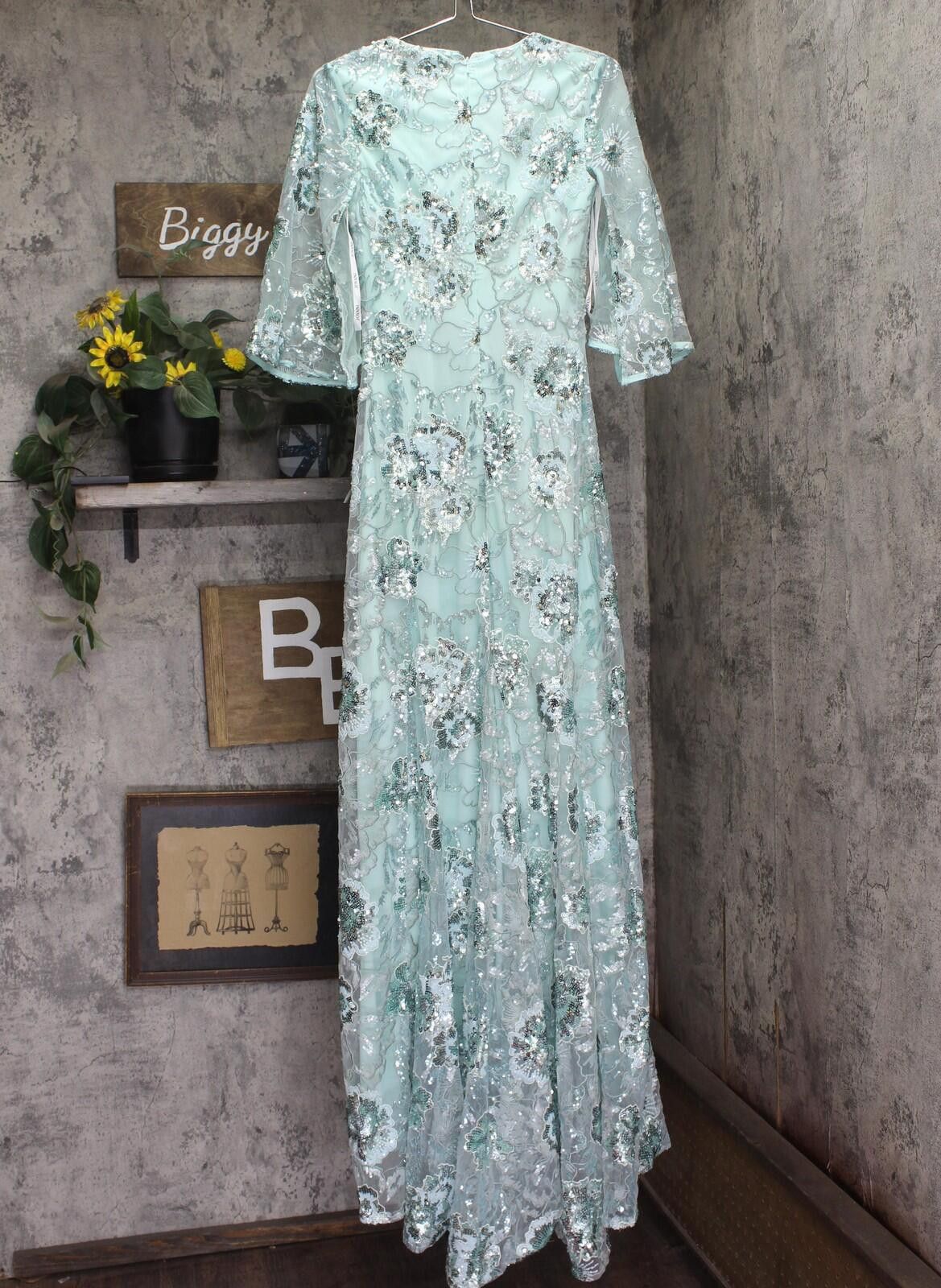 Other Nwt Jovani V 3/4 Open Sleeve Formal Dress Gown Mint Green 0 Size XS / US 0-2 / IT 36-38 - 2 Thumbnail