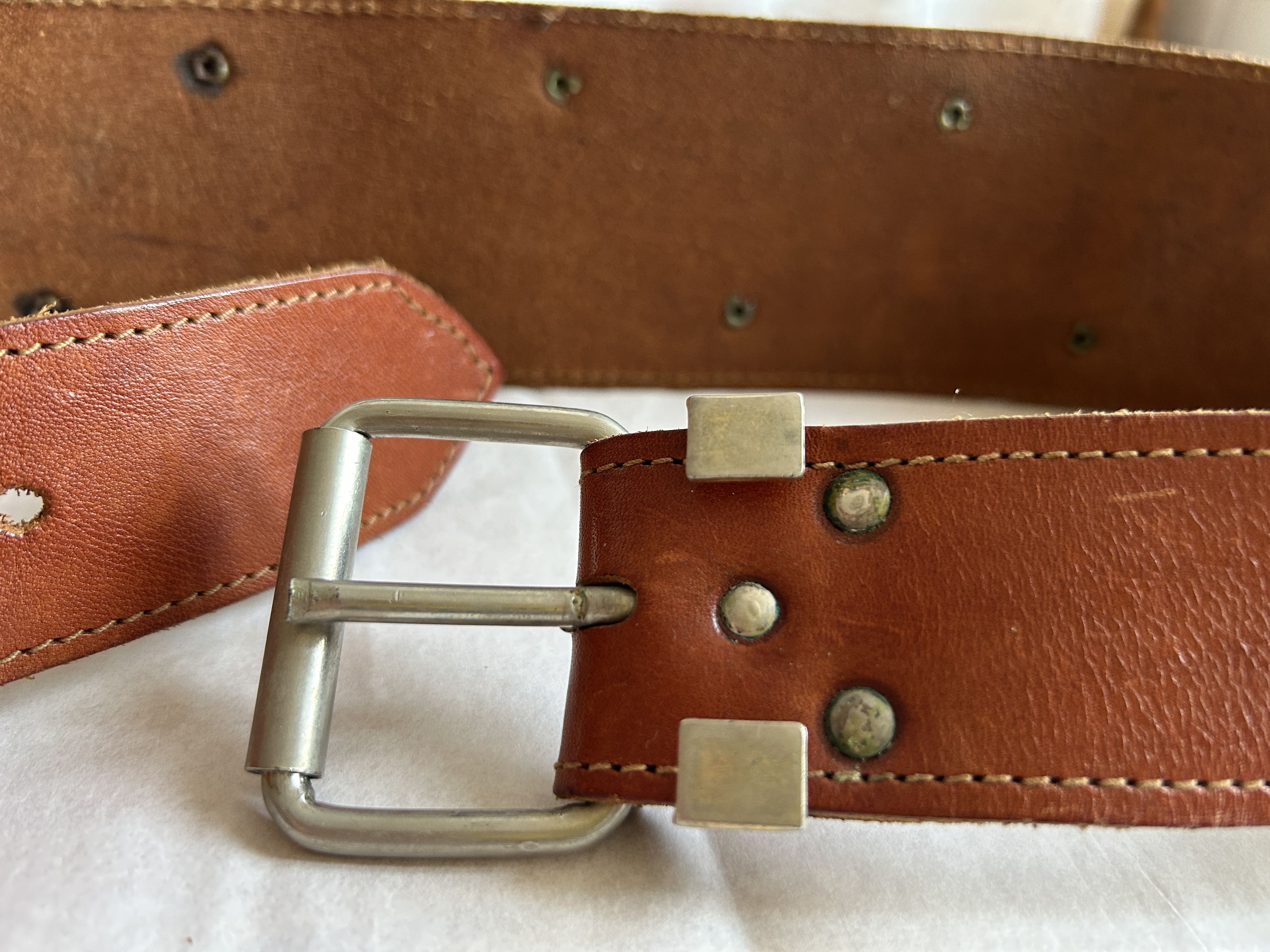 Vintage Vintage 90s Brown Leather Wide Waist Belt Size ONE SIZE - 5 Thumbnail