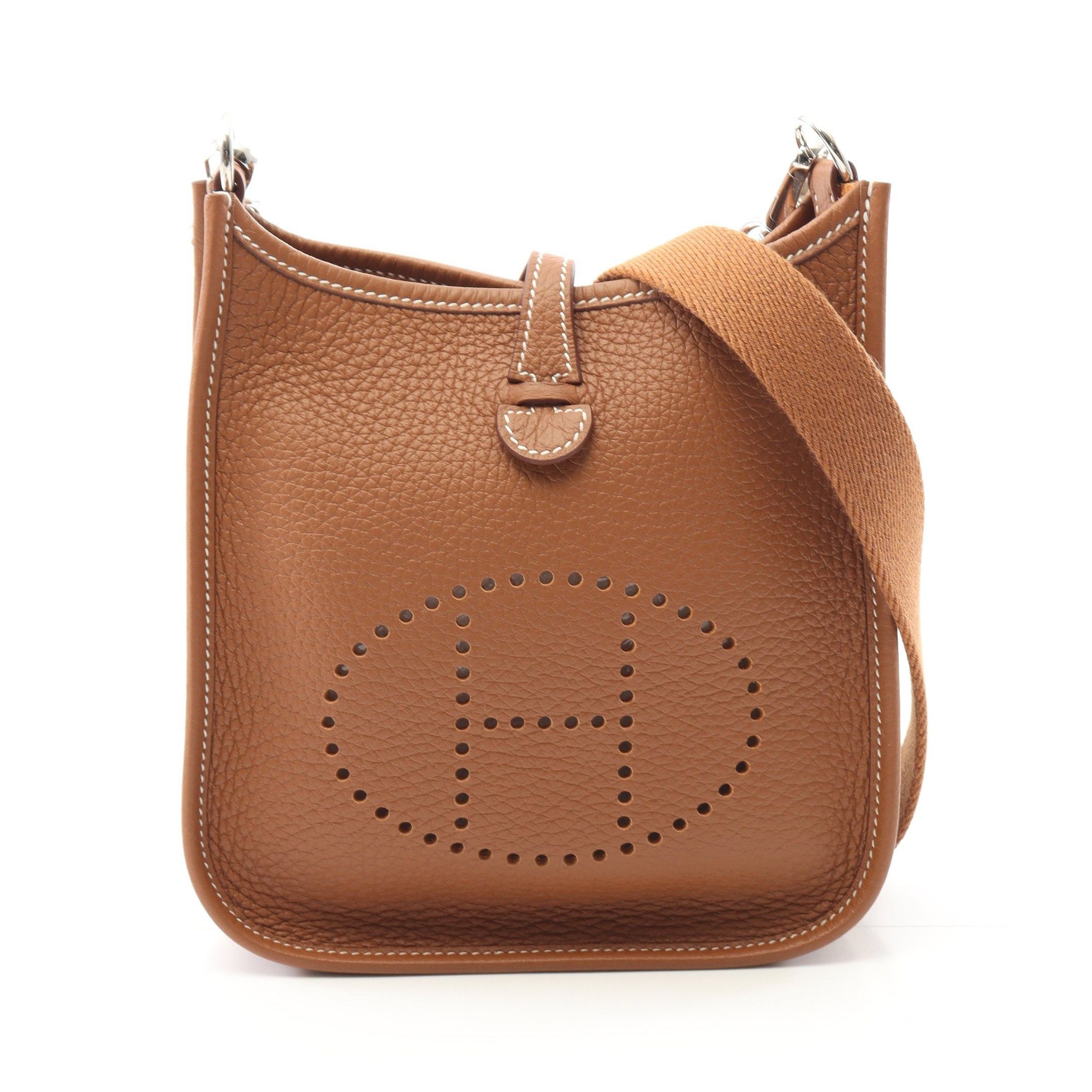 Hermes Evelyn Tpm Amazon Gold Shoulder Bag Clemence Leather Light Brown Silver Hardware Double Engraved, Women's