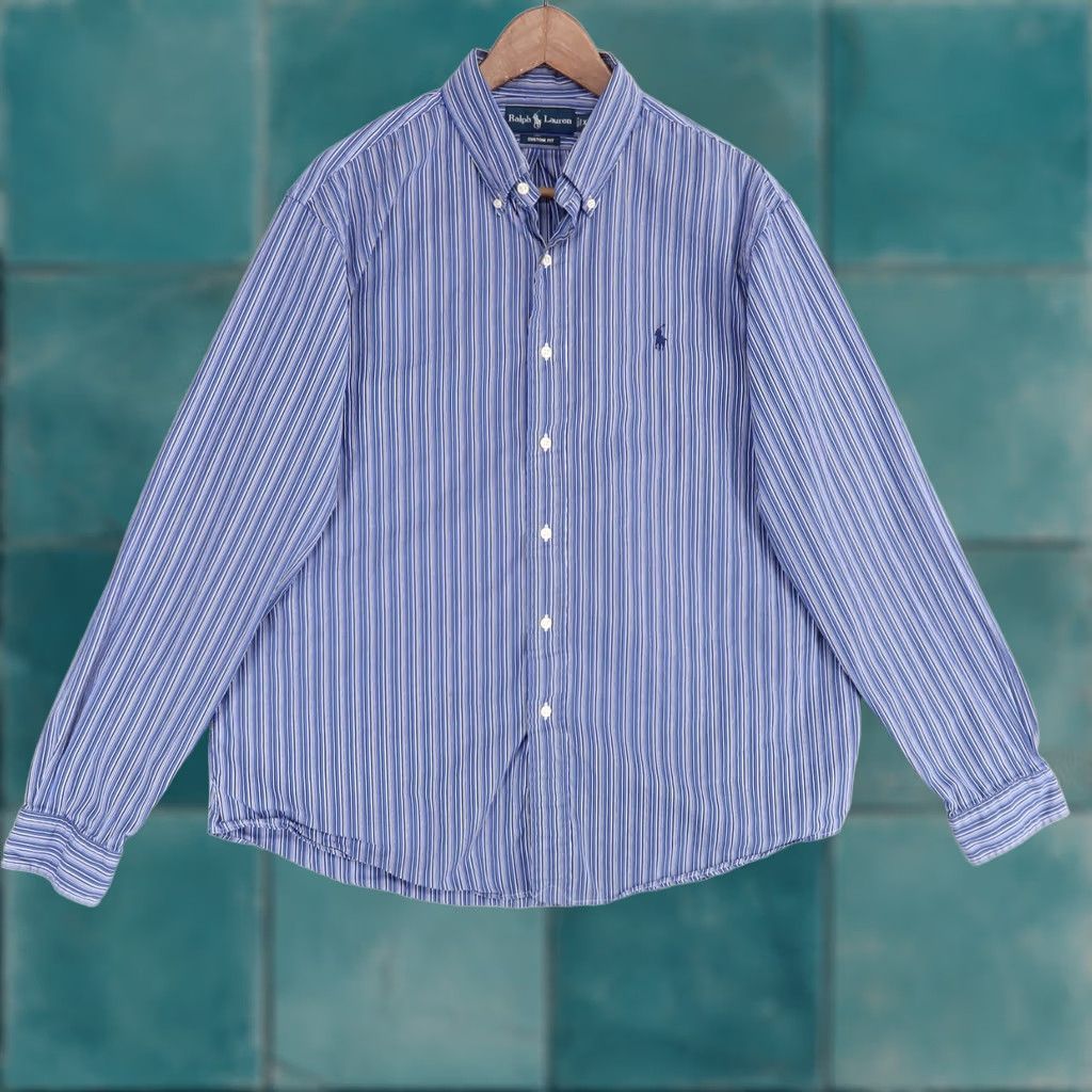 Ralph Lauren Ralph Lauren Shirt Mens XL Blue Striped Custom Fit Button-Down Long Sleeve Shirt Size US XL / EU 56 / 4 - 1 Thumbnail