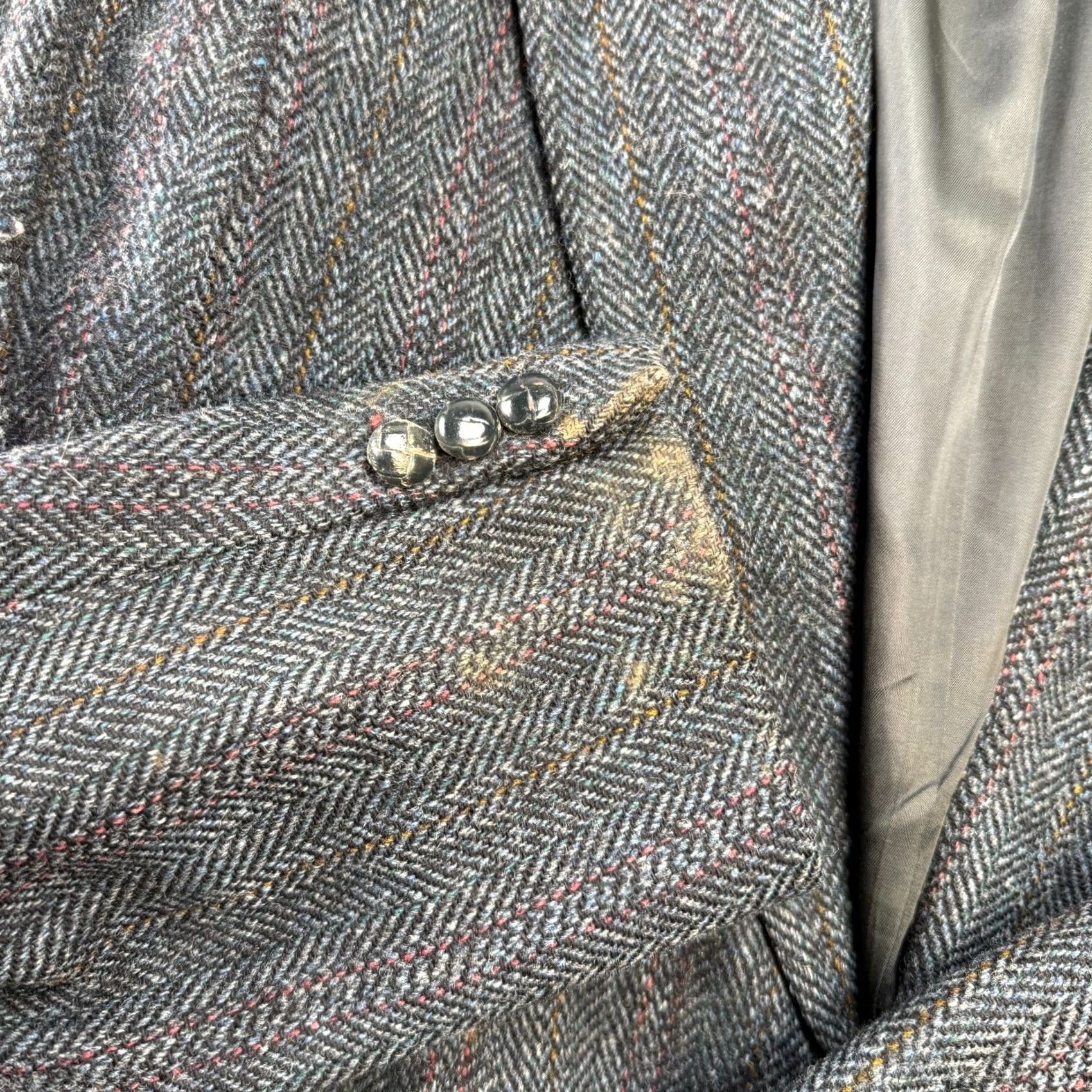 Vintage VTG Harris Tweed Blazer Mens 42 Navy Blue Herringbone Wool Sport Coat Blazer Notch Lapel 2-Button Single-Breasted Wool Blazer Mens 42 Blue Size 42R - 5 Thumbnail