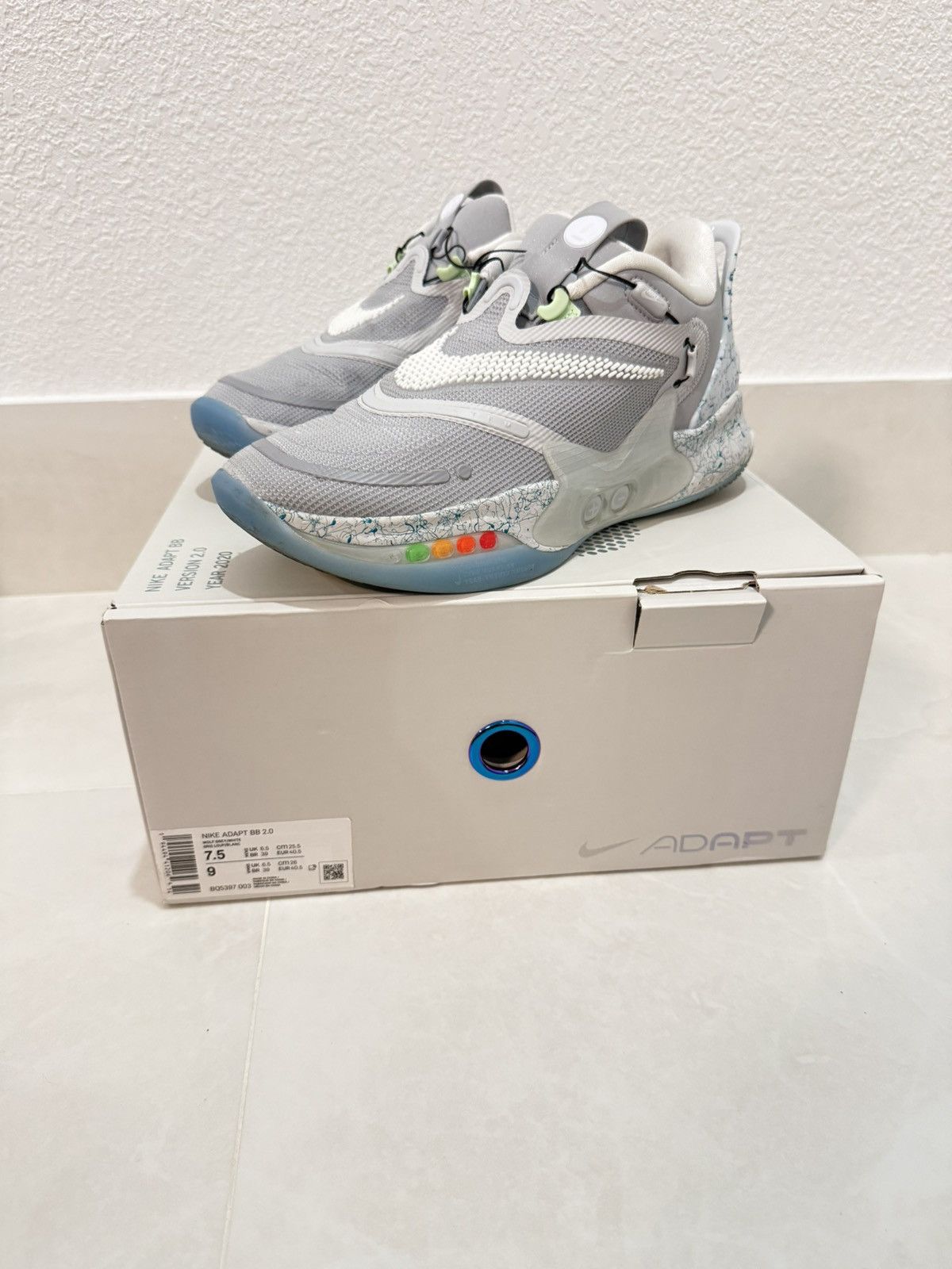 Nike Adapt BB 2.0 Mag Size 7.5 Wolf Grey/White-Light Aqua
