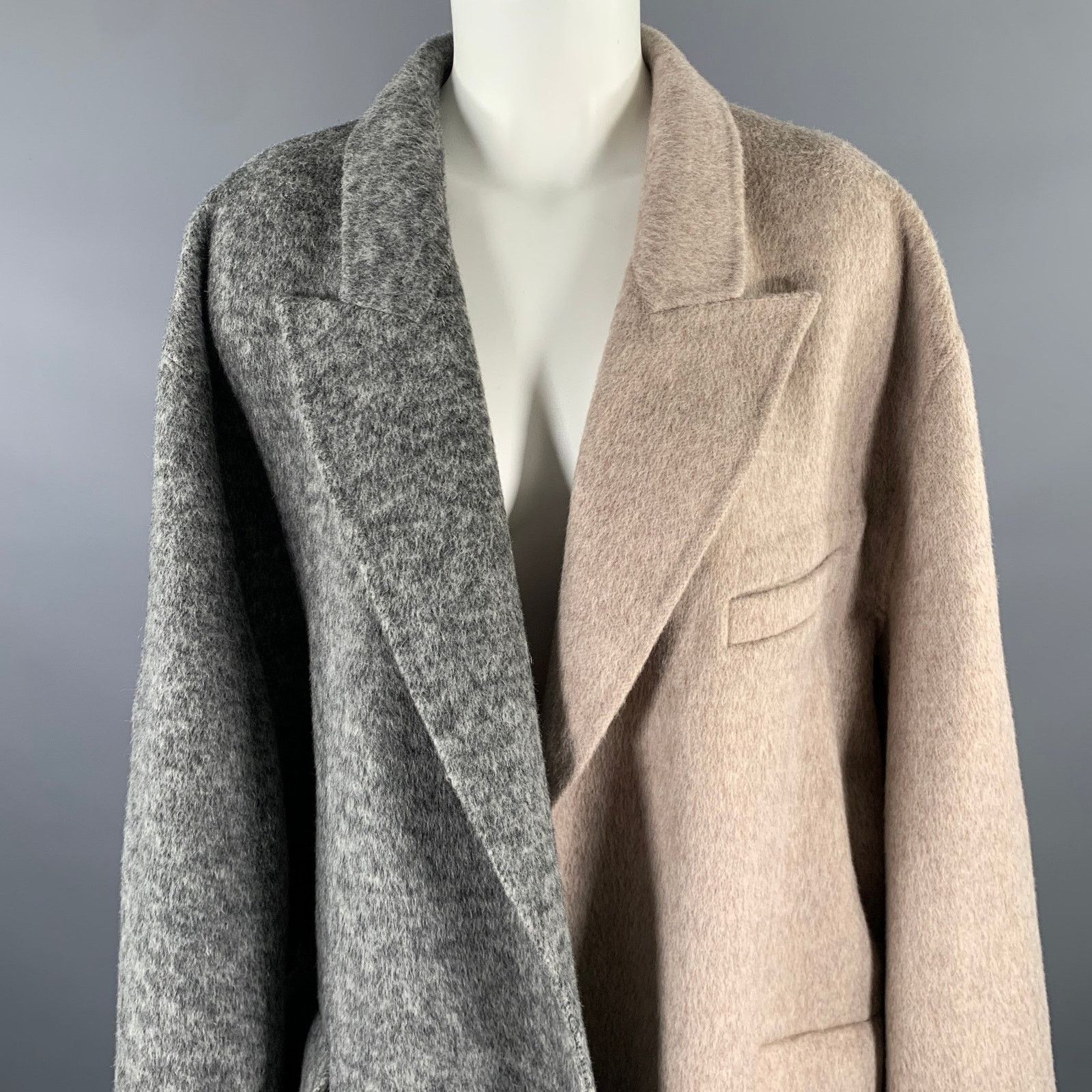 Ronny Kobo RONNY KOBO Size M Grey Tan Wool Two Tone Peak Lapel Coat Size M / US 6-8 / IT 42-44 - 2 Thumbnail