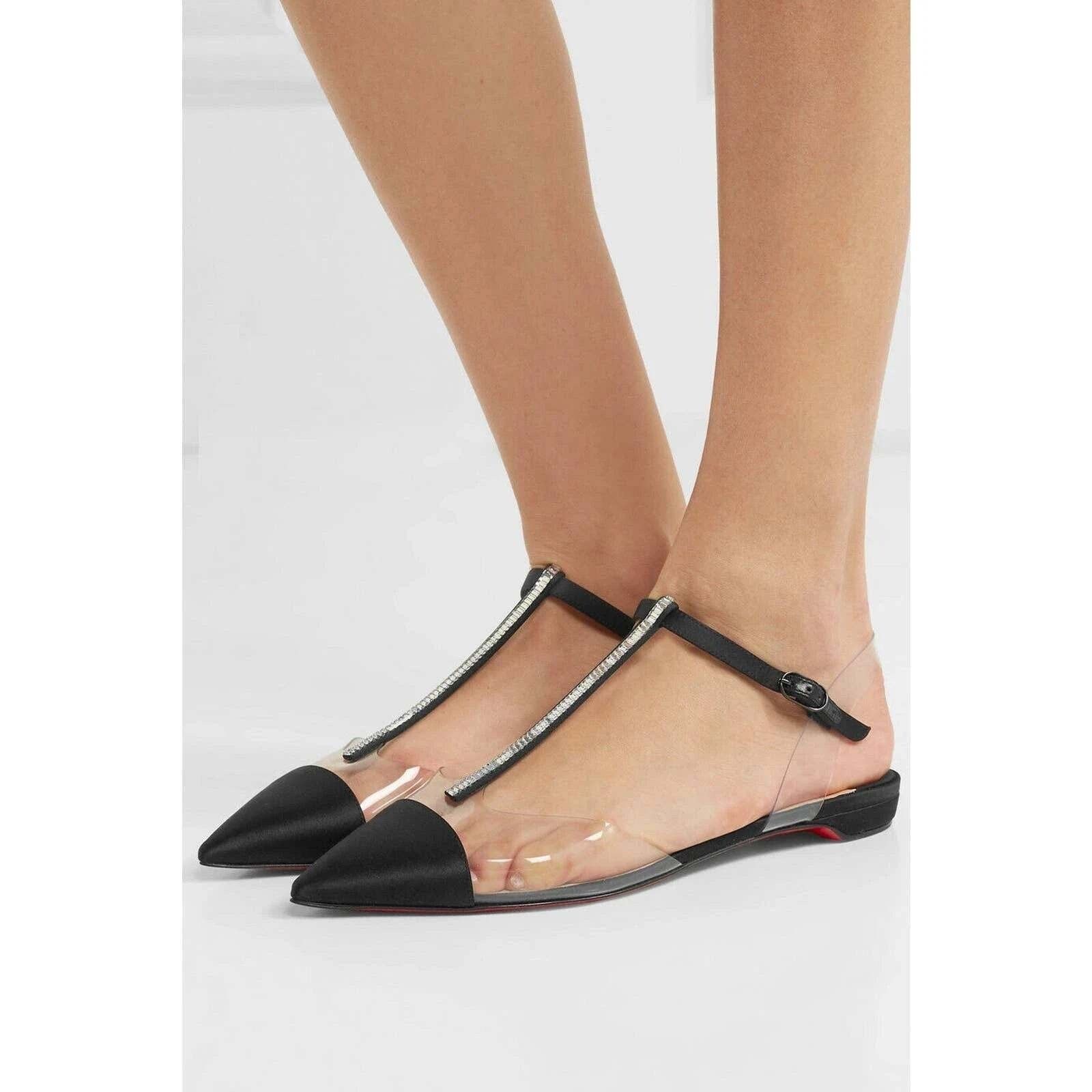 Christian Louboutin Christian Louboutin Nosy Strass Black PVC T Strap Flat 38 Size US 8 / IT 38 - 3 Thumbnail