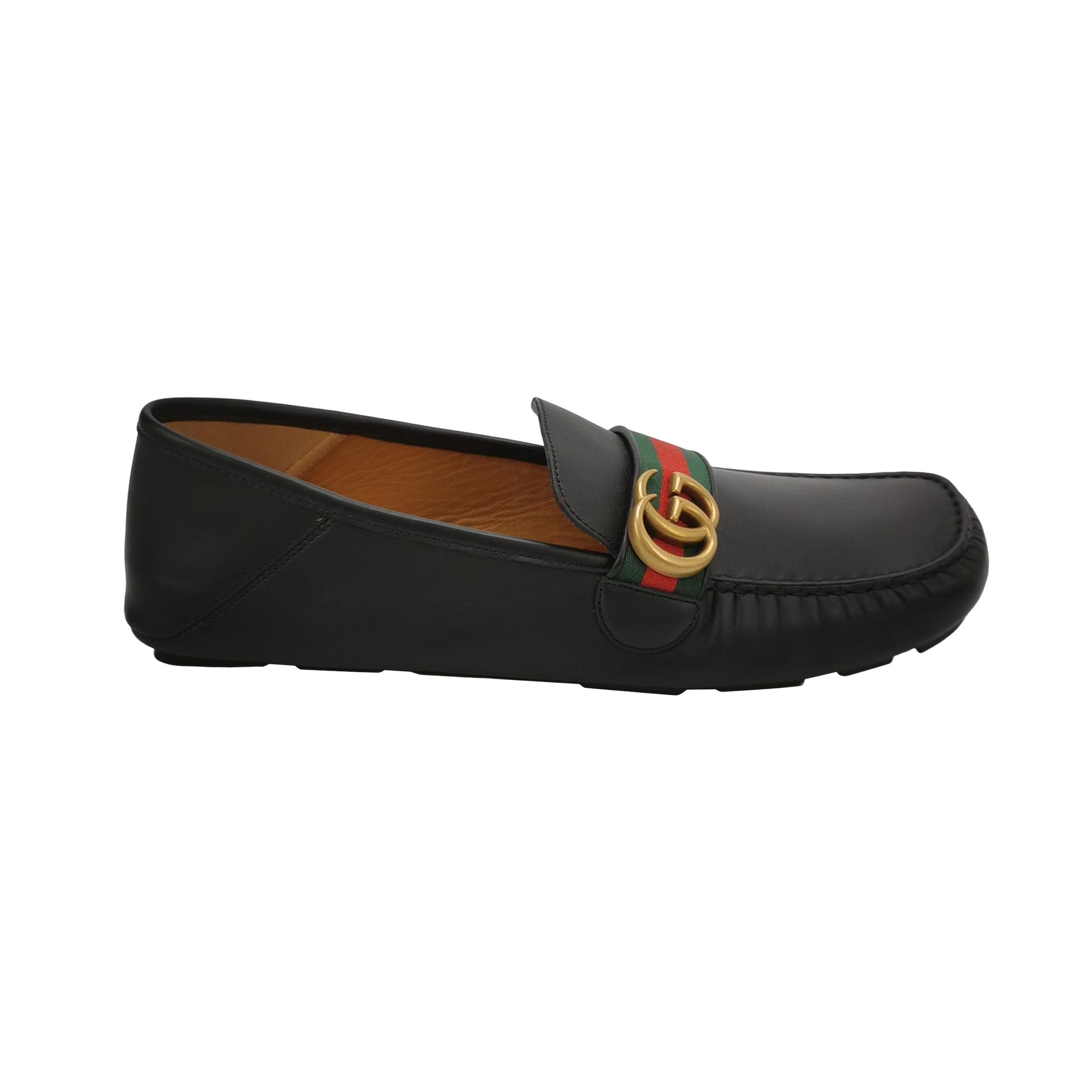 Gucci Gucci Web Stripe Leather Driver Loafers 11.5 Size US 12 / EU 45 - 1 Thumbnail