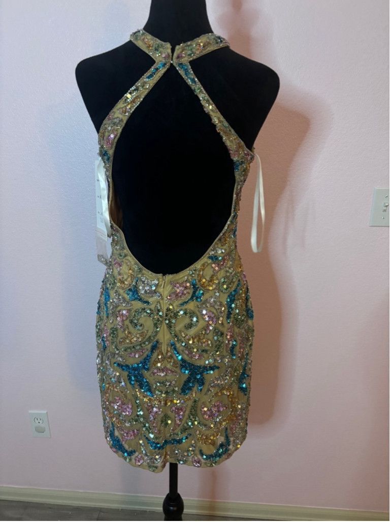 PRISCAVera Women's Primavera Couture Short Dress, Beige, Size 10 Size L / US 10 / IT 46 - 8 Thumbnail