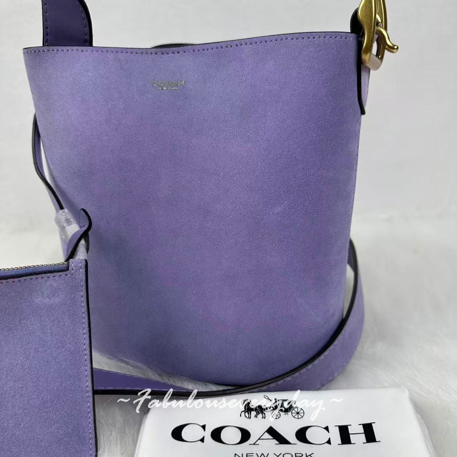 Coach Coach Bleeker Bucket 21 Crossbody in Suede/Brass/Violet Mist Size ONE SIZE - 3 Thumbnail