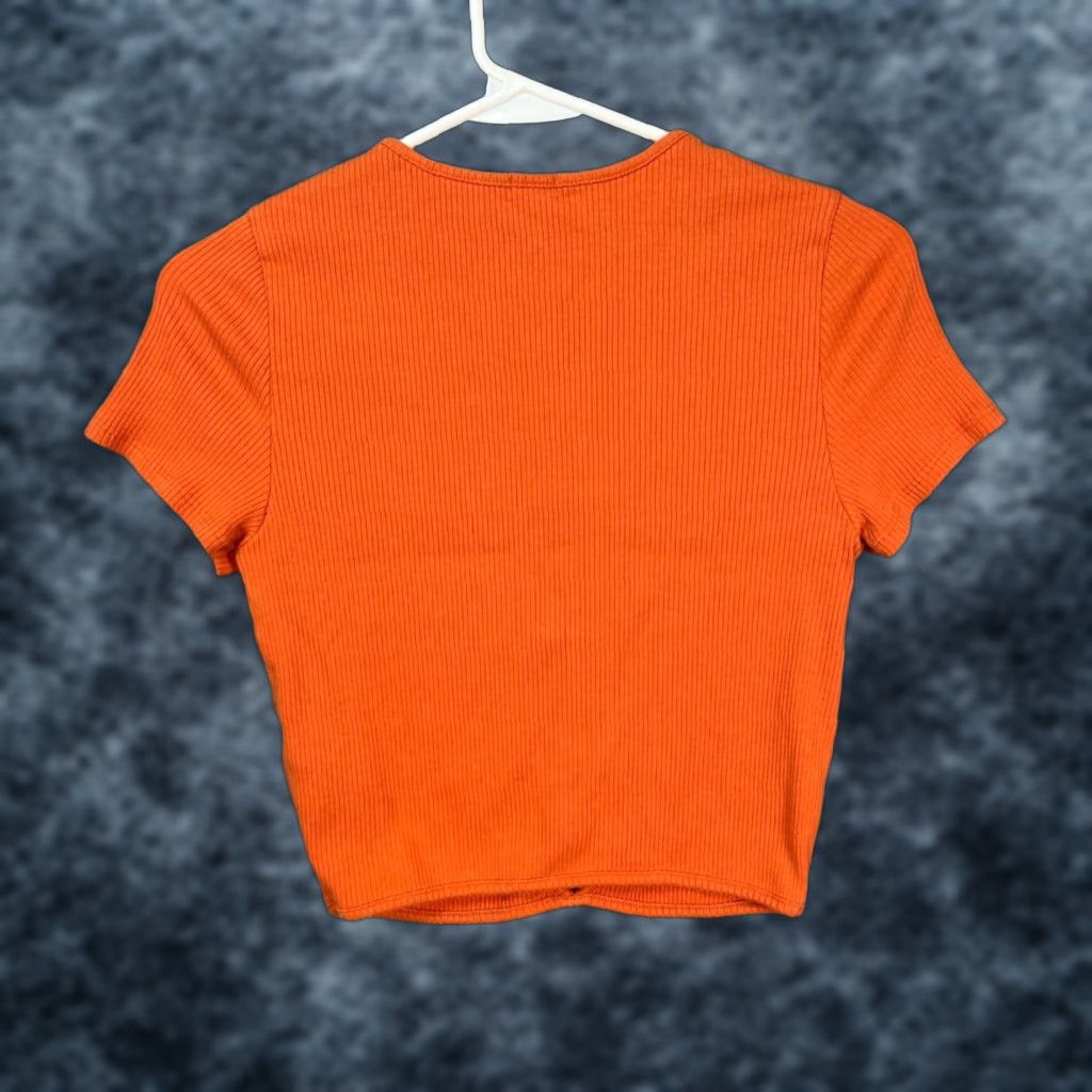 Garage Garage Large Orange Ribbed Cropped T-Shirt Short Sleeve Stretch Fabric Women’s Adult L Orange Cropped Shirt 90s? Size L / US 10 / IT 46 - 1 Thumbnail