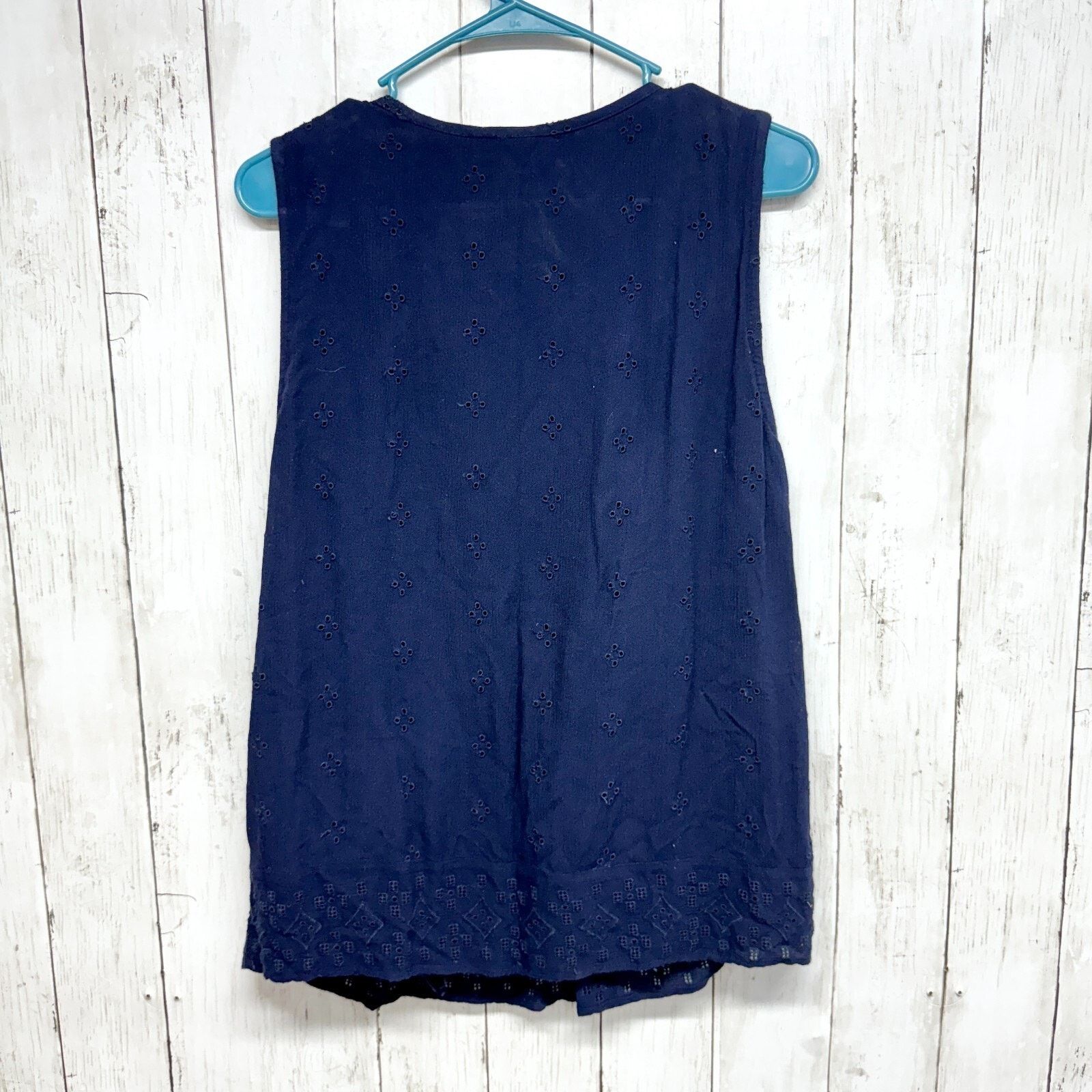 Gap Gap Shirt SM Tie-Front Splitneck Top Lace Trim Lasercut Navy Size S / US 4 / IT 40 - 5 Thumbnail