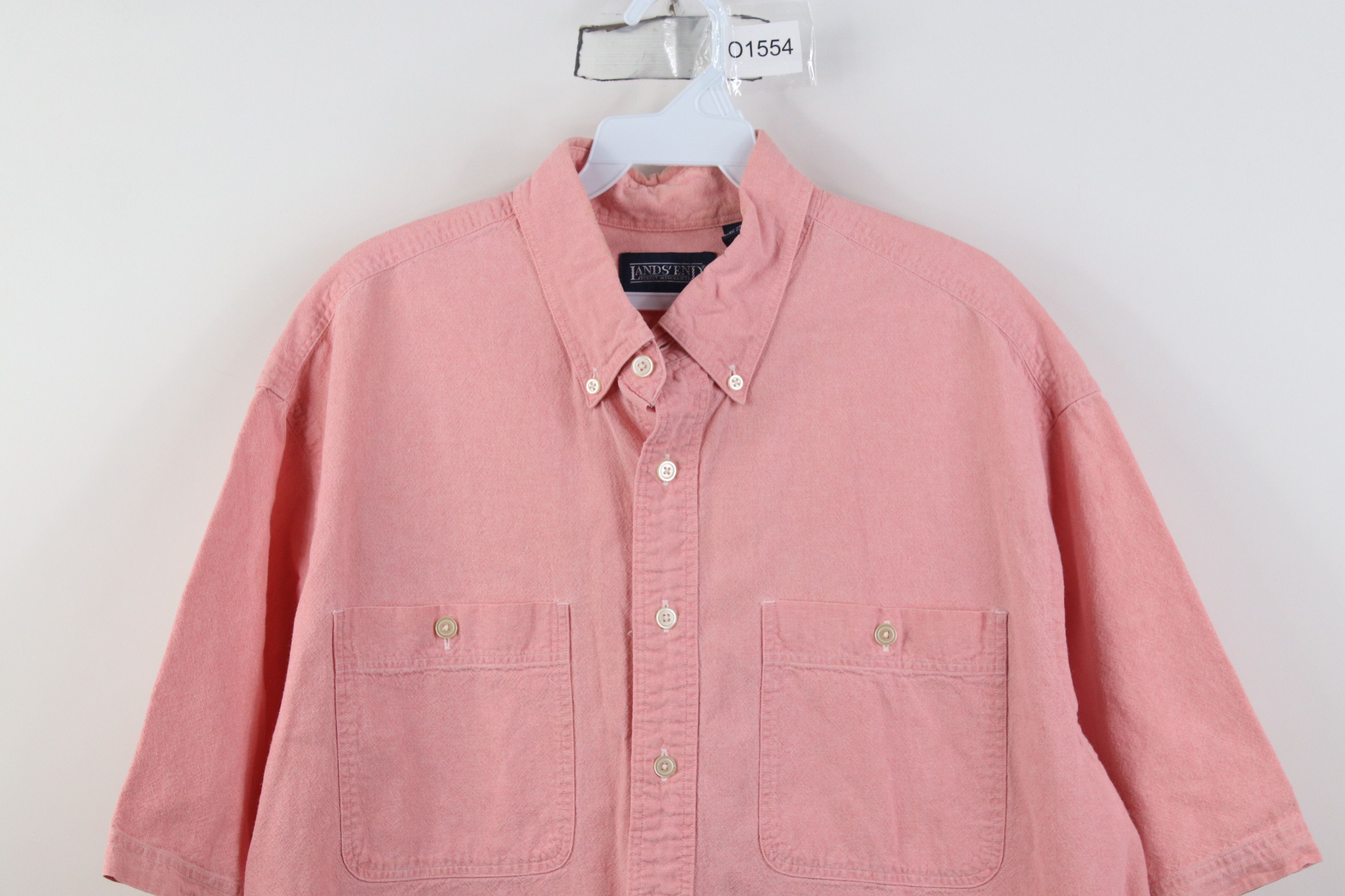 Lands' End Vintage 90s Lands End Short Sleeve Collared Button Shirt Size US L / EU 52-54 / 3 - 2 Thumbnail