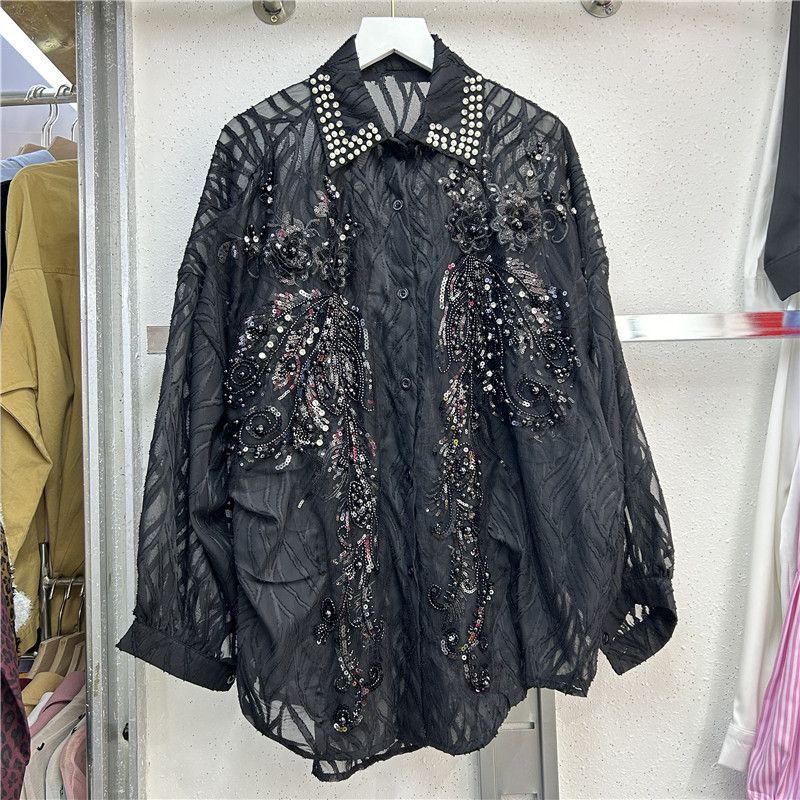 Other Long-sleeved mid-length sequined lace and diamond shirt Size ONE SIZE - 2 Thumbnail