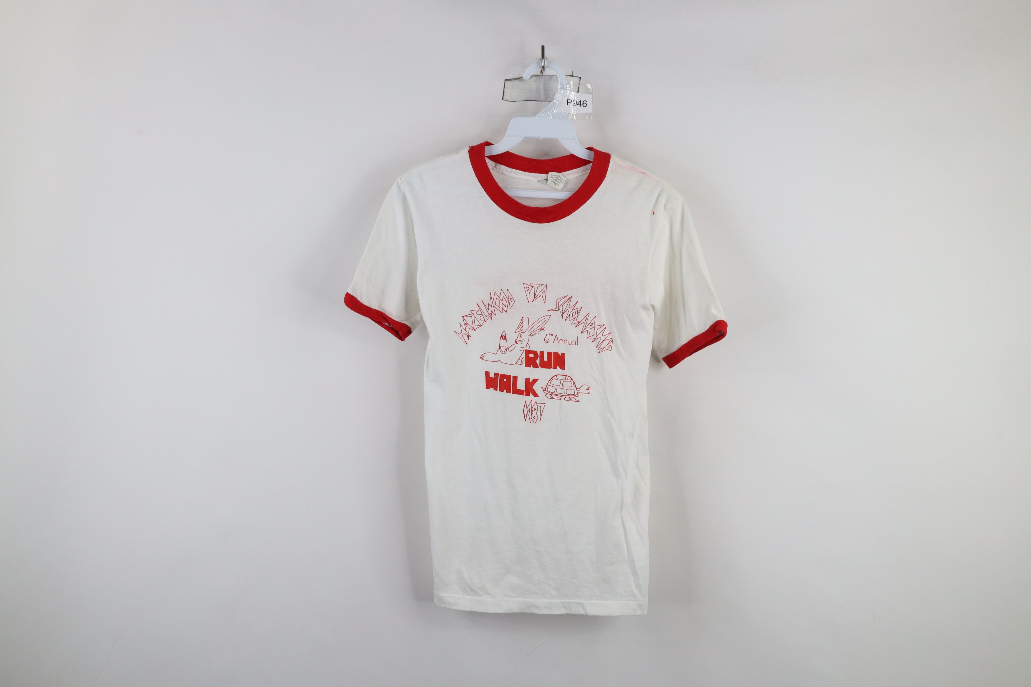 Vintage Vintage 80s Run Walk Short Sleeve Ringer T-Shirt USA Size S / US 4 / IT 40 - 1 Thumbnail