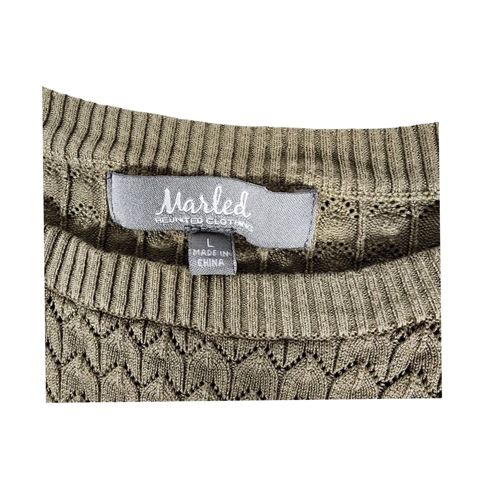 Olive Marled Reunited Clothing Olive Taupe Pointelle Puff Sleeve Sweater Womens Large Size L / US 10 / IT 46 - 2 Thumbnail
