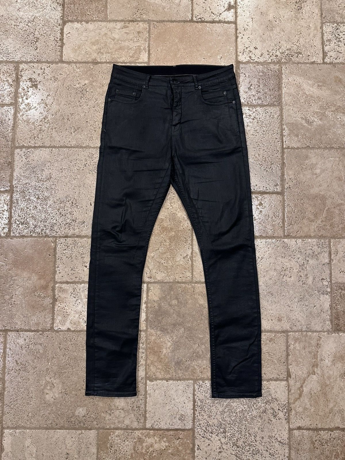 パンツ Rick Owens Waxed Detroit Cut SBW 28 Black Hollywood Detroit Cut Jeans by Rick Owens DRKSHDW on Sale