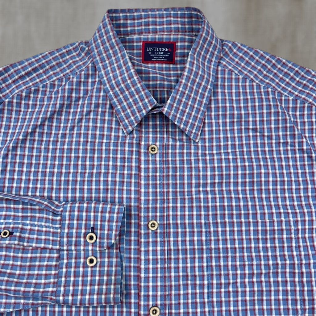 UNTUCKit UNTUCKit Shirt Men Plaid Button-Up Casual Poplin Large Blue Red Size US L / EU 52-54 / 3 - 1 Thumbnail