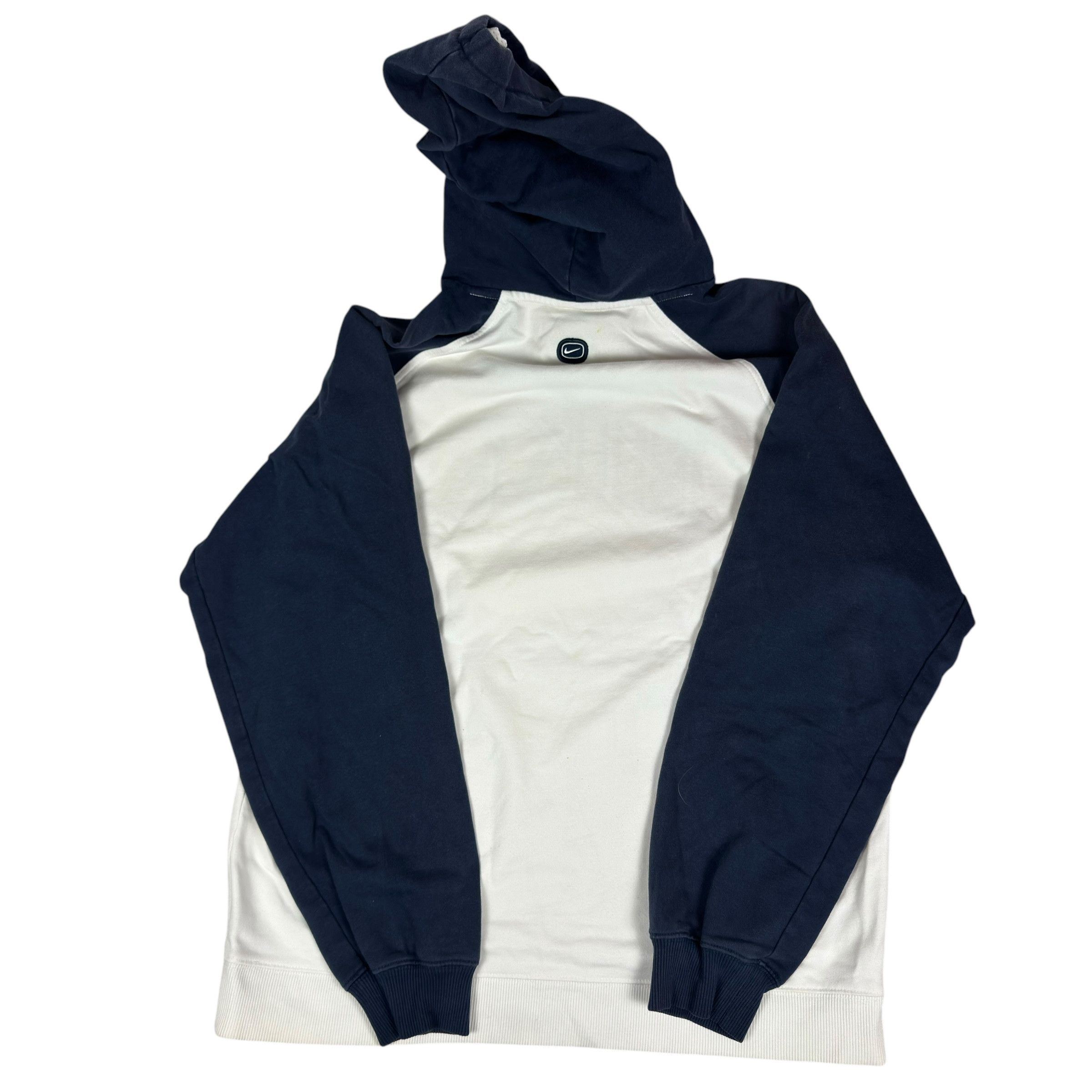 Nike × Vintage VTG Nike Athletic Mens White Navy Spellout Pullover Hoodie M Size US M / EU 48-50 / 2 - 6 Thumbnail