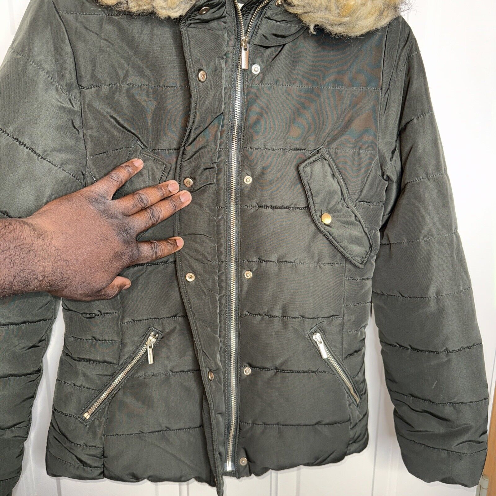 H&M H&M Parka Coat Women’s Size 2 Khaki Green Puffer Jacket Zip Size XS / US 0-2 / IT 36-38 - 4 Thumbnail